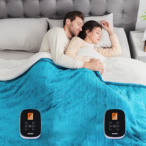 Miniatura 8 de WOOMER Manta térmica tamaño King, control doble, manta eléctrica de 90 x 100 pulgadas, piel sintética de doble cara y sherpa, protección contra