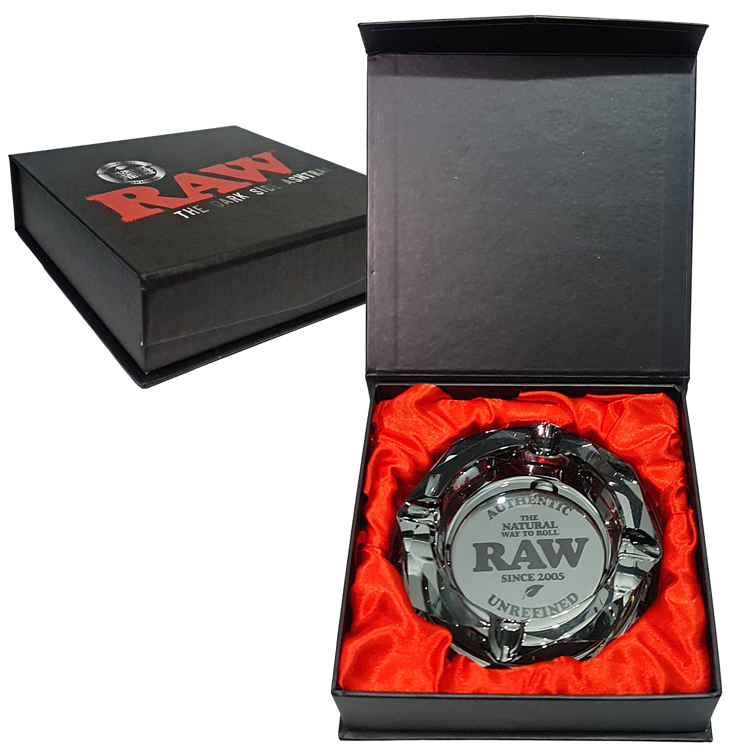 Posacenere in vetro esclusivo RAW a forma di ottagono, posacenere da ufficio moderno con fondo morbido, consegnato in un'elegante confezione regalo (grigio cenere)