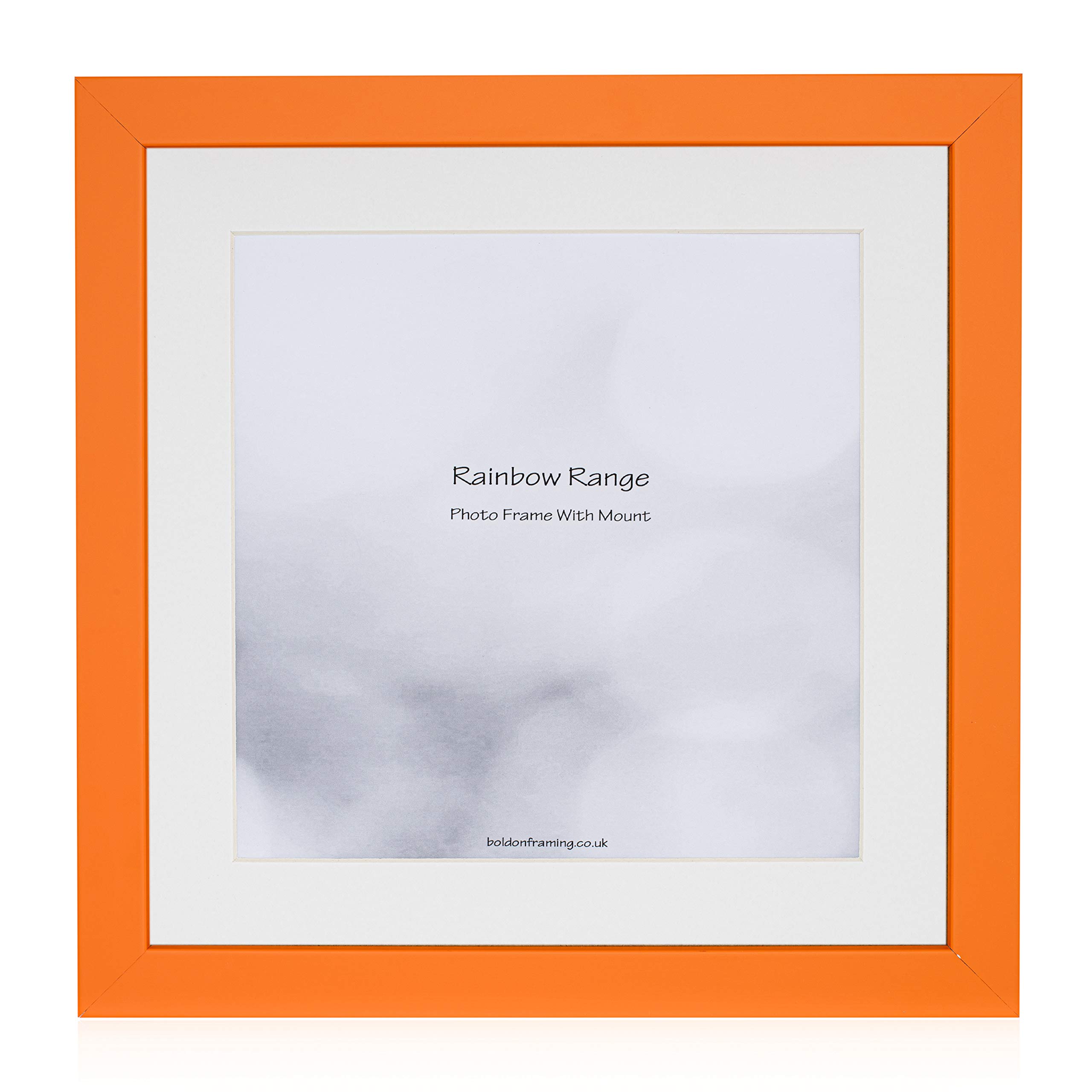 Boldon Framing - Orange, Square Thin Photo Frame in Solid Wood with White Wall Mount, 12x10 For Pic 10x8