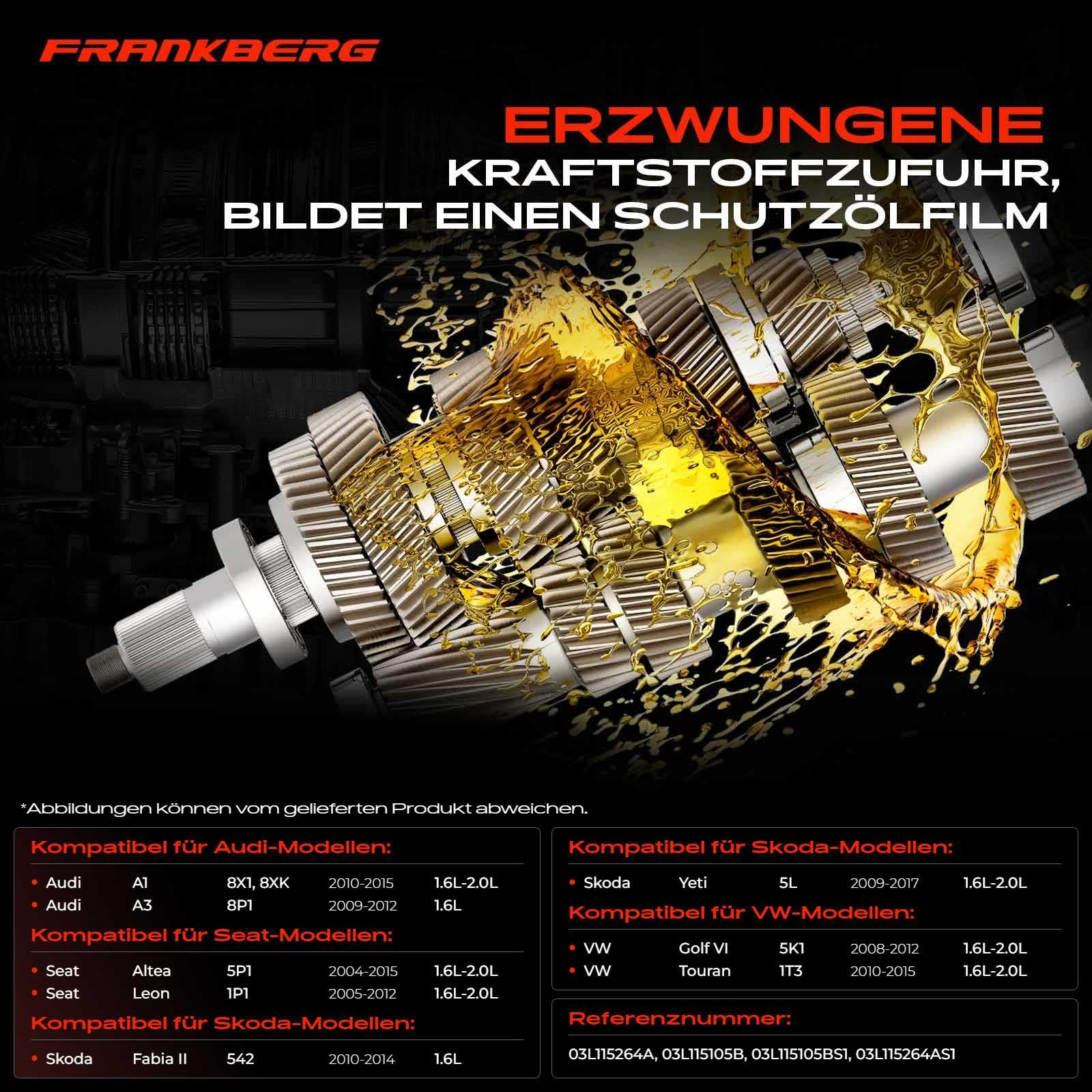 Frankberg Ölpumpe Kompatibel mit A1 2010-2015 A3 2009-2013 Octavia II 2004-2013 Golf VI 2008-2016 P.a.s.s.a.t 2009-2014 Transporter V/VI 2009-Heute Replace# 03L115264A