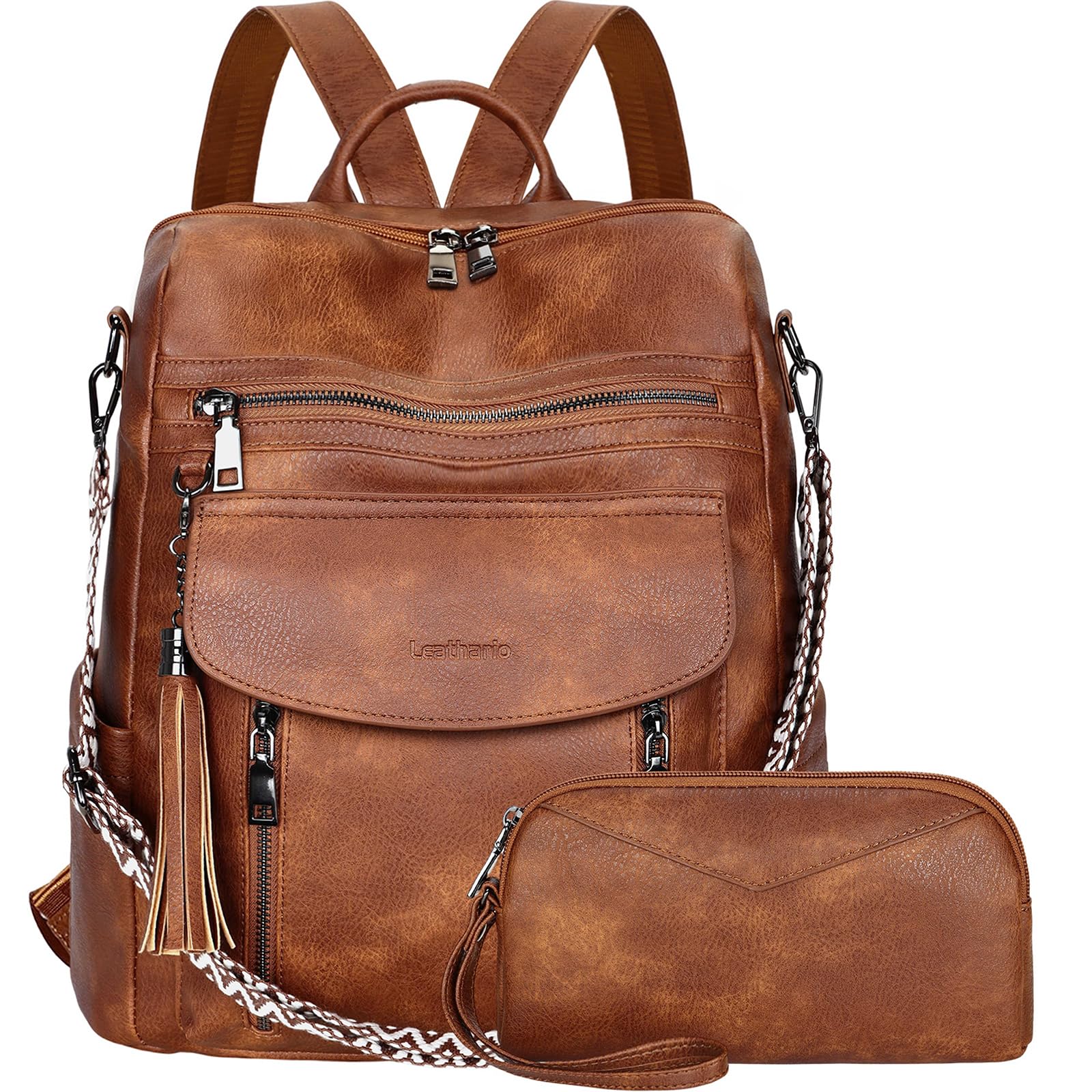 Rucksack Damen Set Wasserdicht,Veganes Leder Cityrucksack,Rucksackhandtasche Mittelgroß, Diebstahlsich Tagesrucksack für Büro,Pendeln,Arbeit,Leicht Elegant Backpack Women Groß für Reise