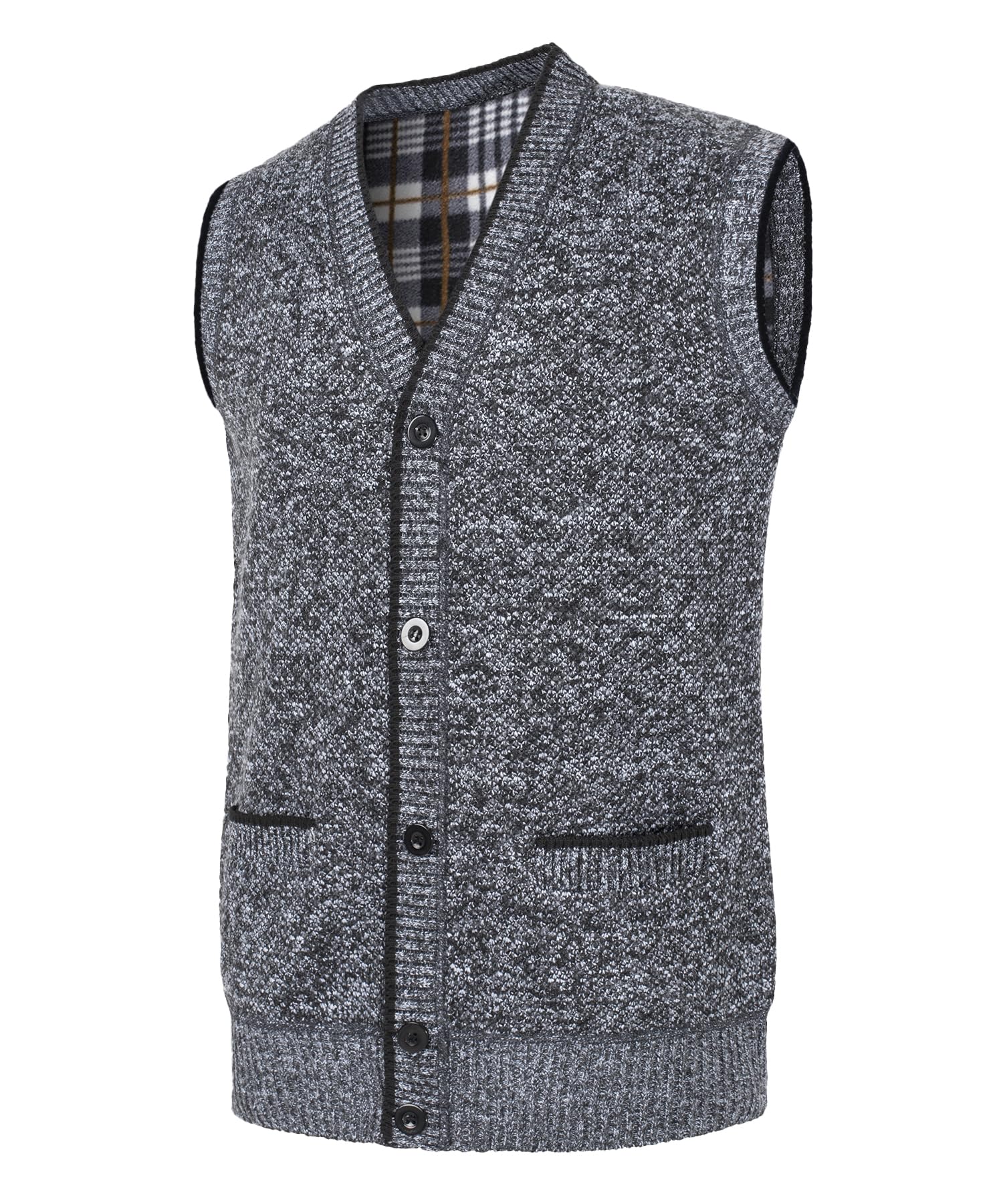 Hommes Pulls et Gilets sans Manche Extérieur en Col à V Tricoté Chandail Doublure Polaire Gilets Cardigan Veste sans Manche Tricotée