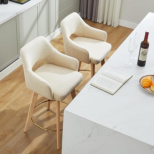 Miniatura 9 de Zesthouse Juego de 2 taburetes giratorios para mostrador, taburetes de bar de madera con respaldo y brazo, taburetes de bar tapizados de tela de
