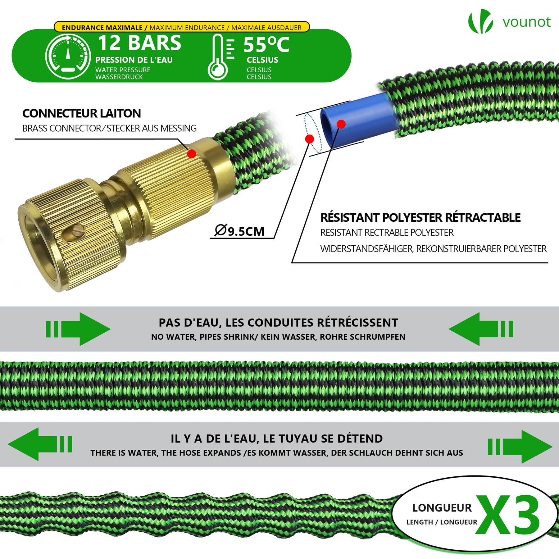 Tubo di irrigazione estensibile 30 m 2500D, verde