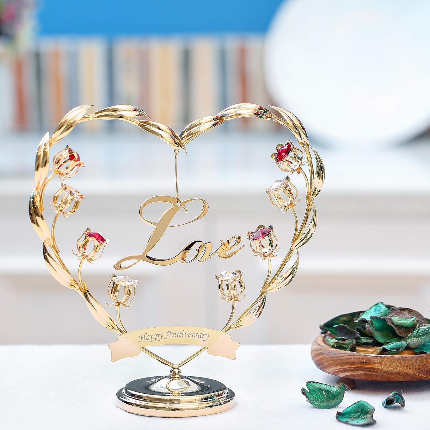 Gеt Dіѕсоunt 70% Prісе Matashi 24K Gold Plated 8 Heart and Flower with Happy Anniversary Banner Table Top Ornament with Crystals Love Ornamental, Keepsake and Decor, Gorgeous Decoration