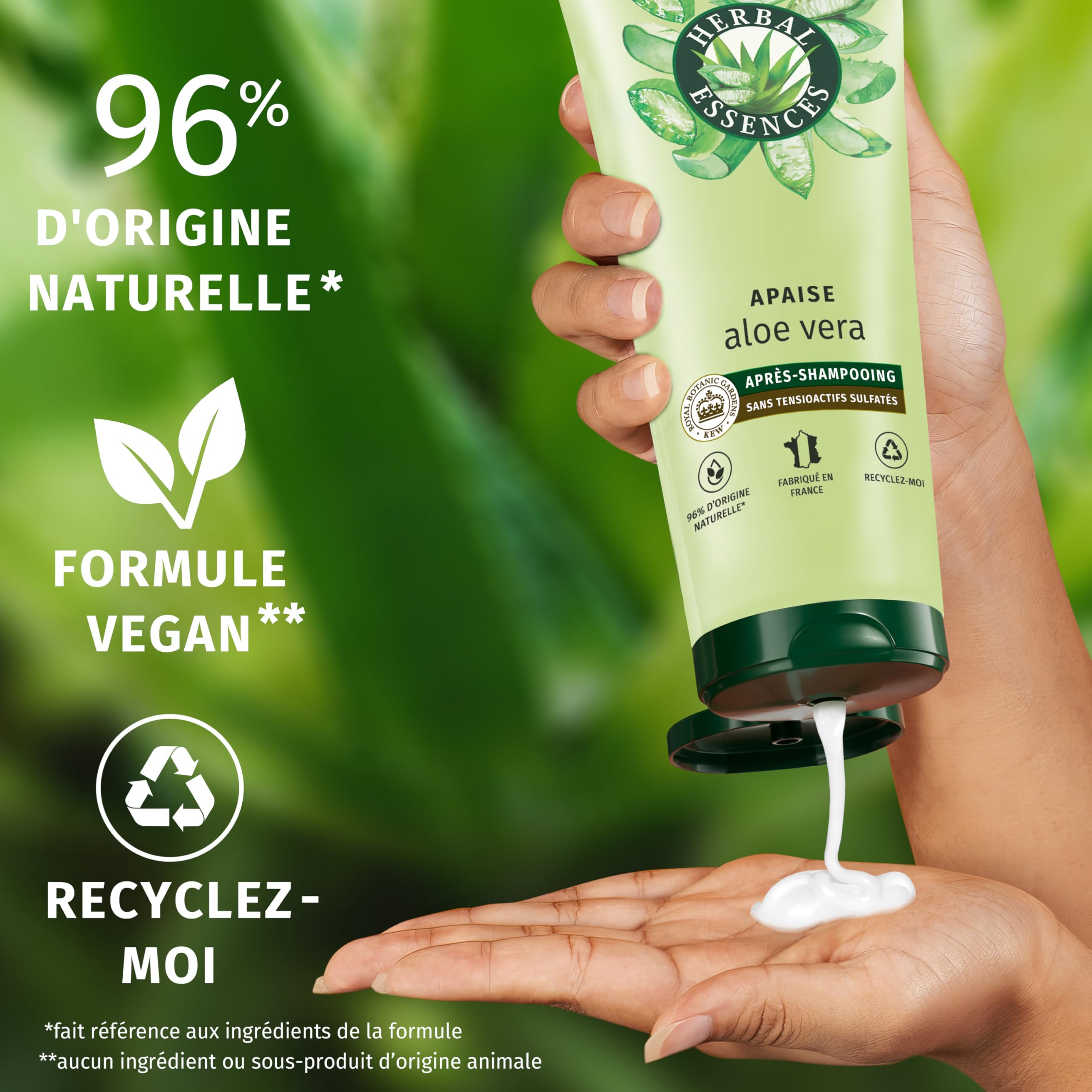 Herbal Essences Après-Shampoing Aloe Hydratant 350ml Pour Cheveux Très Secs. Mélangé Avec Ingrédients Naturels Et Parfum Jasmin. Végan Sans Cruautése réfère aux ingrédients de la formule