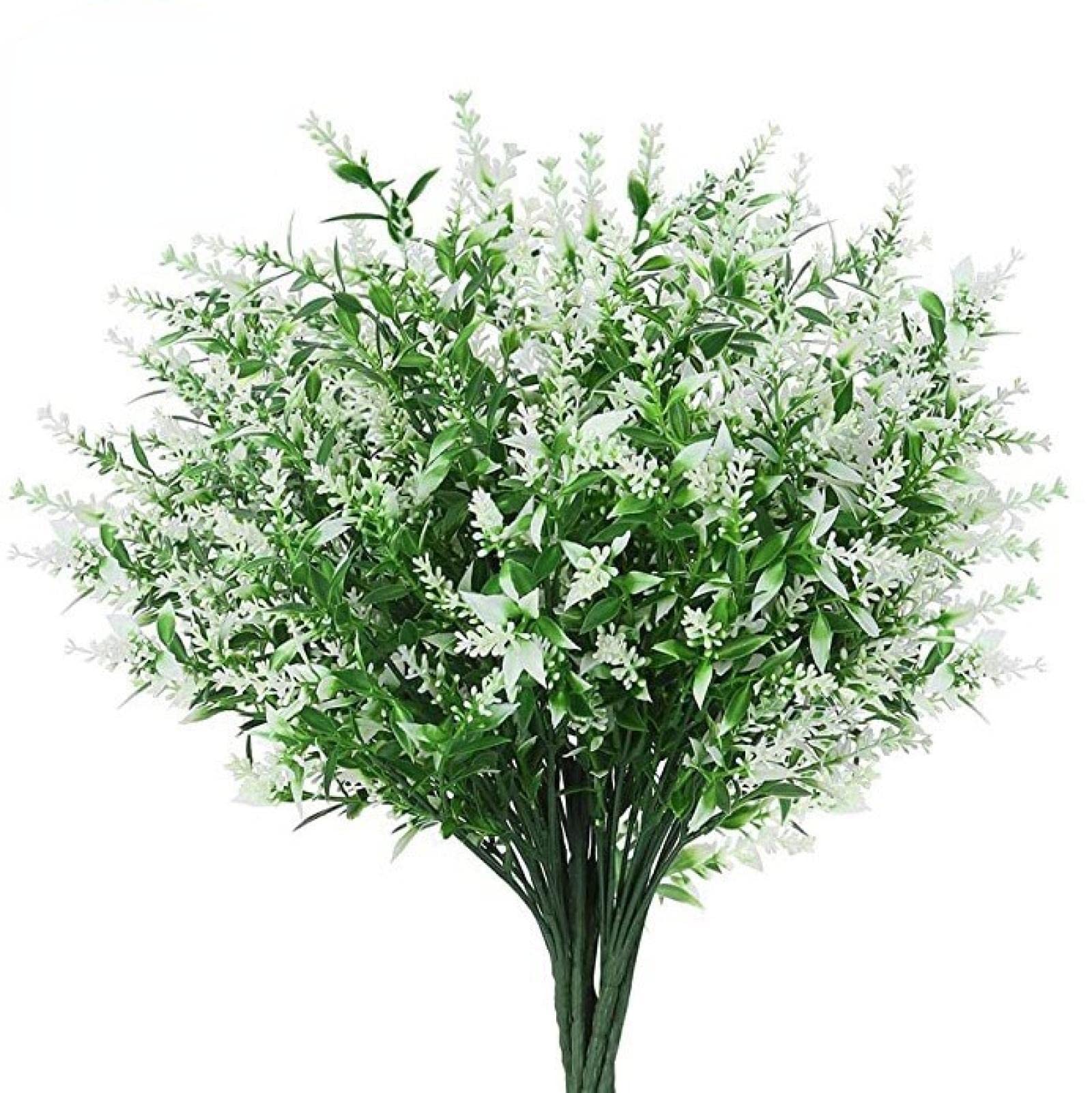 GJGHKLHL artificial flowers， Artificial Green Plants Flowers Plastic Lavender Fake Home Wedding Outdoor Balcony Black/122(White)