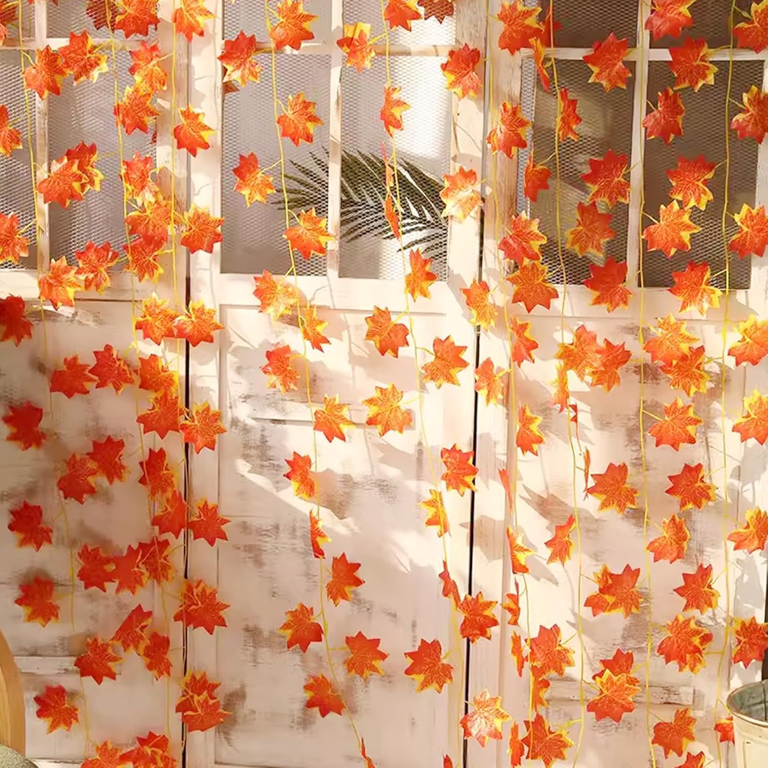 CHEESANHERR Guirlandes De Feuilles D'érable De Lierre Artificielles, 12Pcs Fausses Plantes Vignes Interieur Exterieur, Deco Automne Decoration Chambre, Murale, Jardin, Halloween, Noël, Mariage (Vert