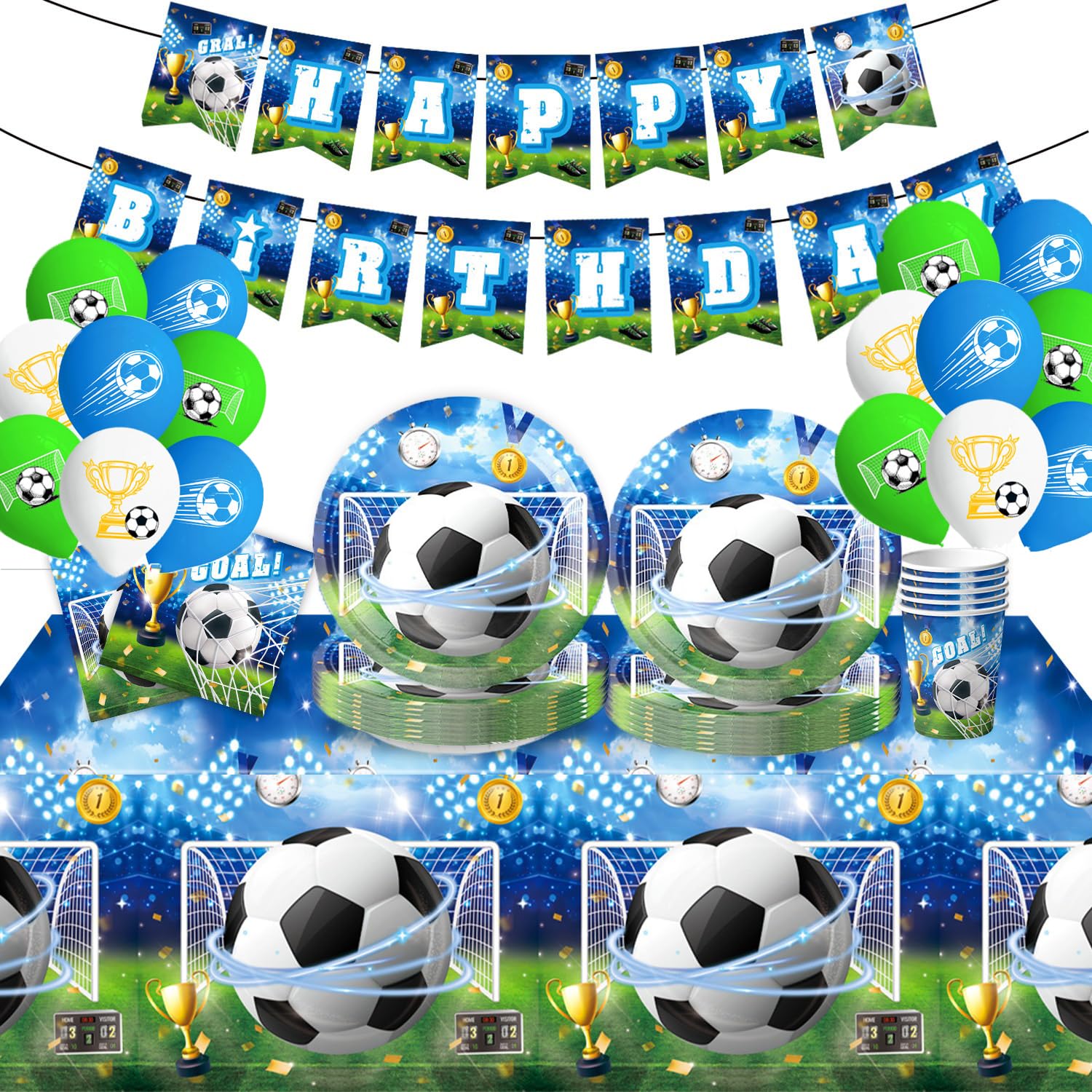 Set di stoviglie per feste di calcio, compleanno, decorazioni per feste di calcio, calcio e feste di compleanno