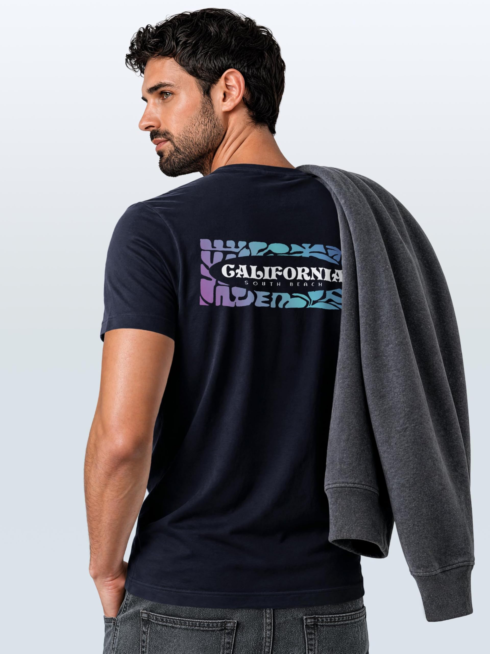 Neverless Backprint - Maglietta da uomo con scritta California, stampa sul petto, stile streetstyle estivo, alla moda