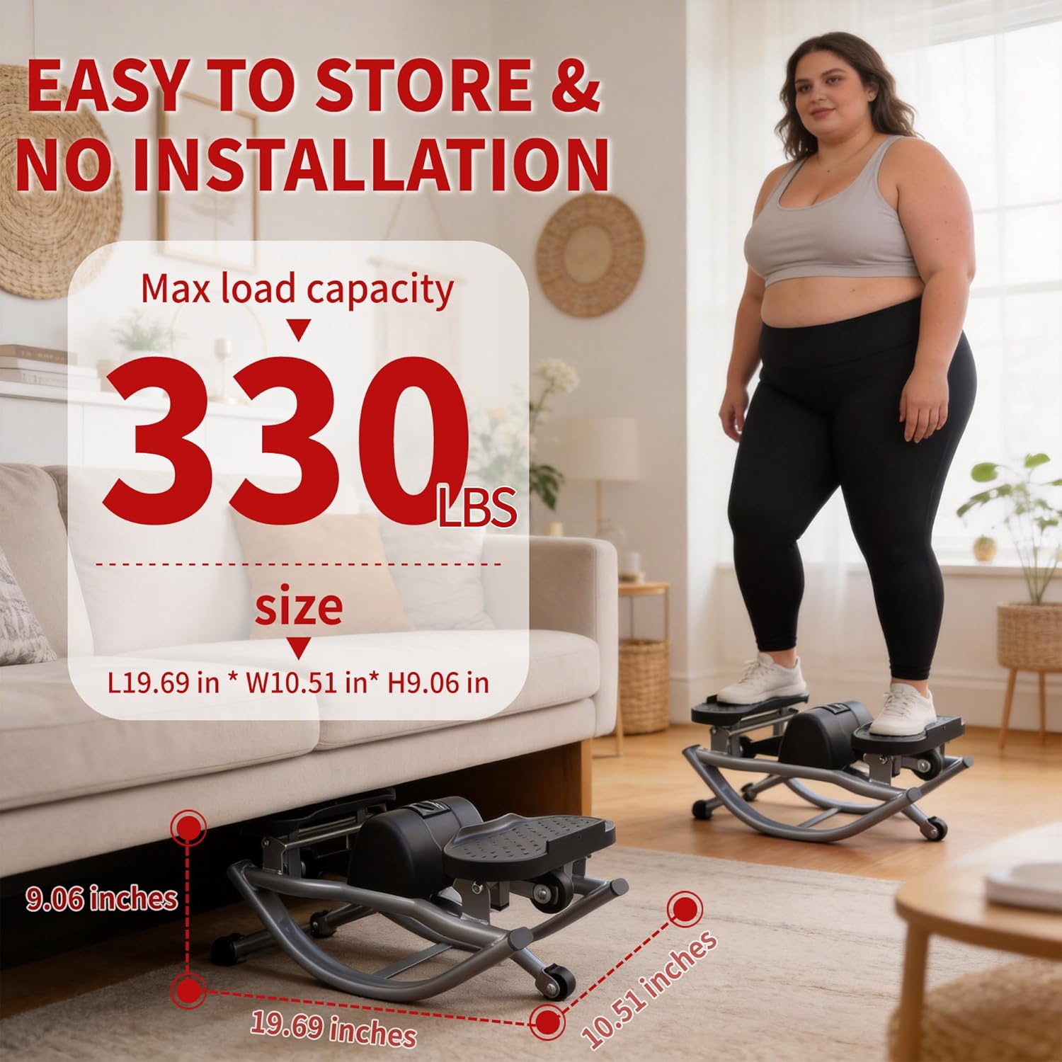 Rock Stepper Side to Side with Resistance Bands & Anti-Slip Mat, 330LBS Loading Capacity Lateral Exercise Machine with Digital Monitor, Low Impact & Quiet Step Rocker for Full Body Workout at Home