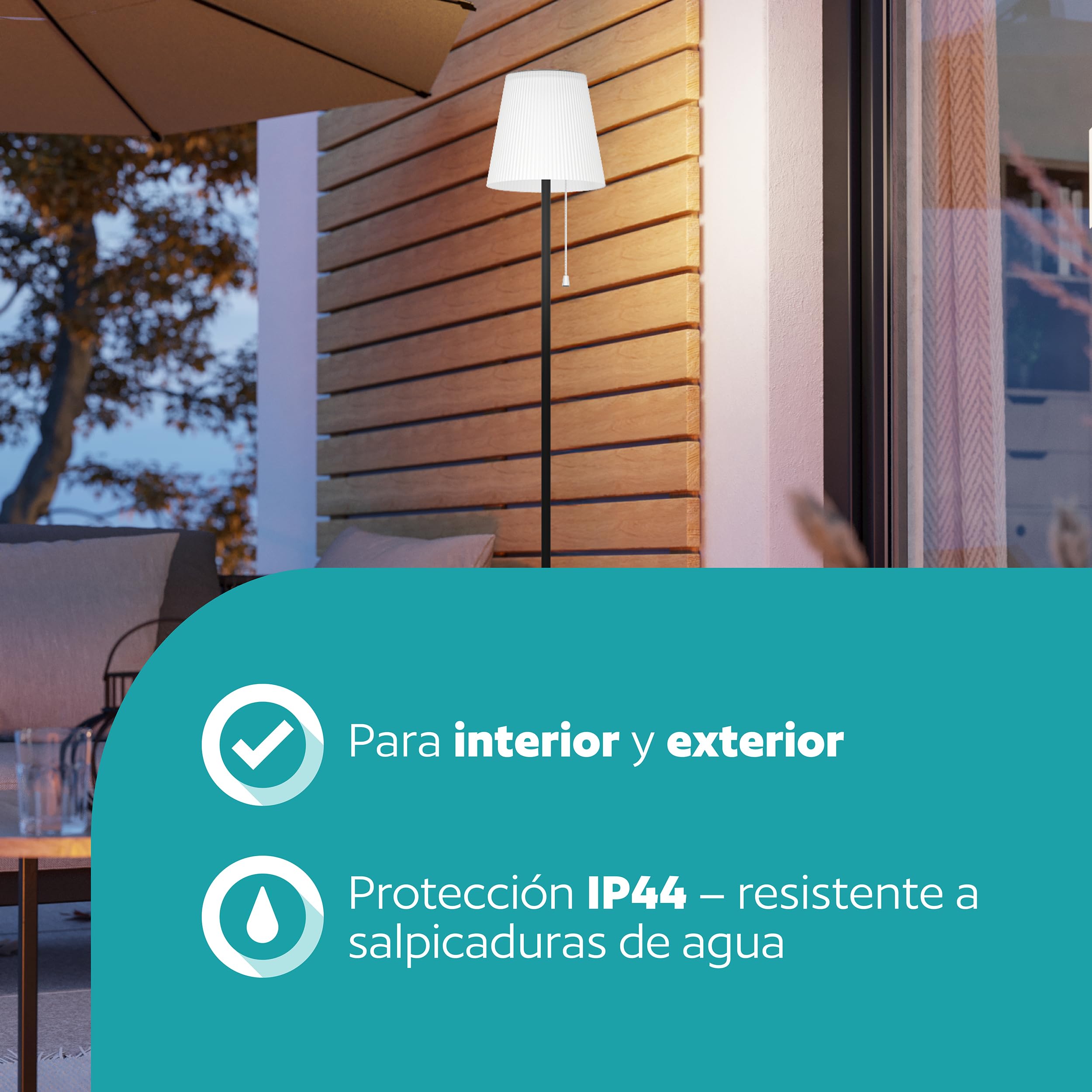 EGLO Scordiano Lámpara solar de pie, con batería, con interruptor de cadena | inalámbrica para interior y exterior, acero negro, plástico blanco, blanco cálido, blanco frío, IP44