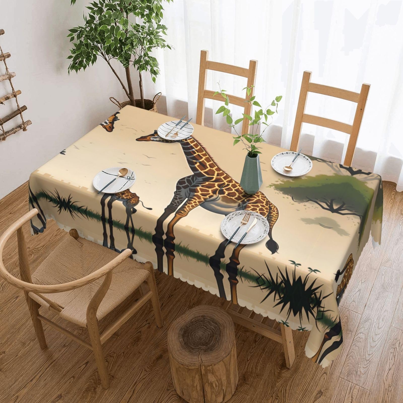 HLSBSSL Mother and child giraffe Patterned square lace tablecloth, wrinkle-resistant and durable, suitable for dining tables, parties, etc.