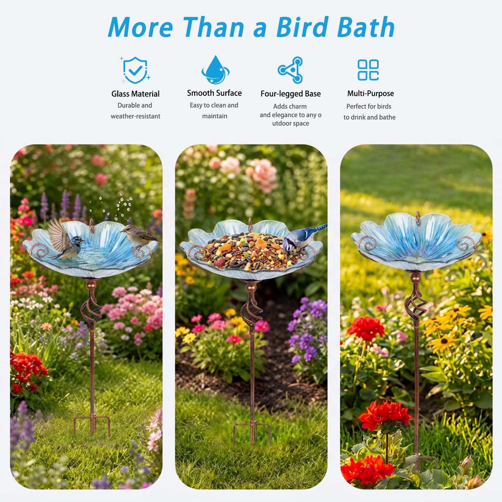 MUMTOP Comedero para pájaros de cristal de 31 pulgadas de altura con estaca de metal para jardín al aire libre