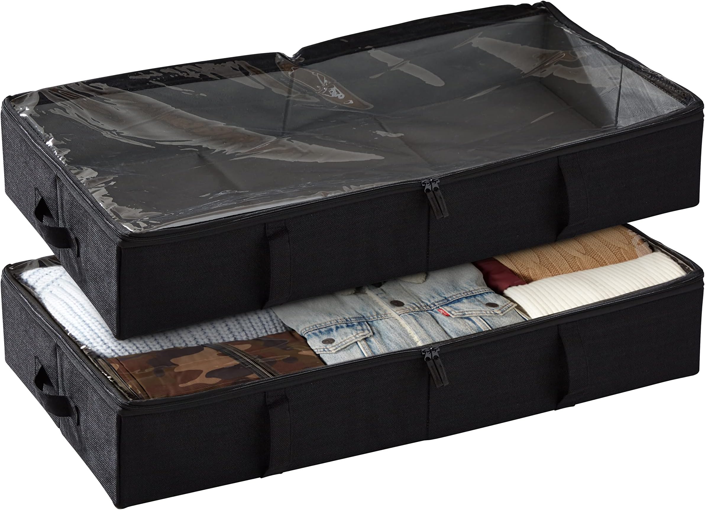 storageLAB Under Bed Storage Containers, Closet Organizers and Storage Bins, 2 Pack Underbed Clothes Storage Organizer with Sturdy Handles for use Under the Bed, End of Bed, Bed Accessories, Comforter