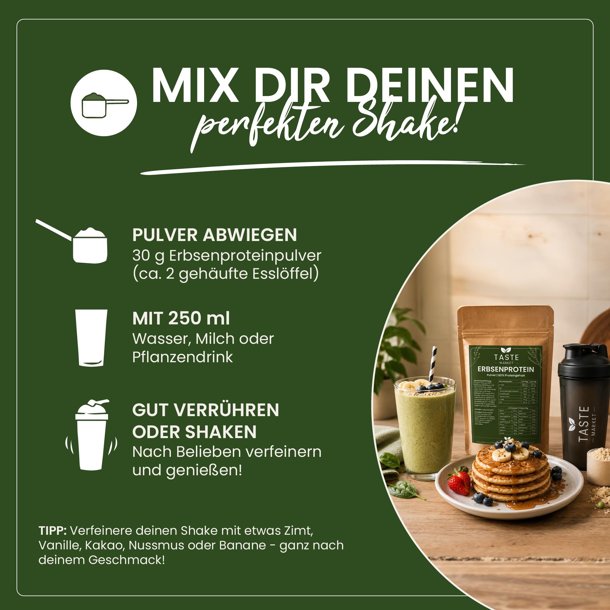 10 kg Erbsenprotein Pulver | 80% Proteingehalt | veganes Eiweißpulver | Erbsenprotein Isolat | Taste Market