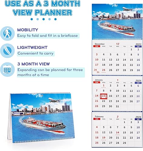 Miniatura 5 de Calendario de pared 2021-2022, calendario mensual 2022, calendario vertical de 3 meses, plegado en un mes, 34 x 13 pulgadas (cuando está abierto),