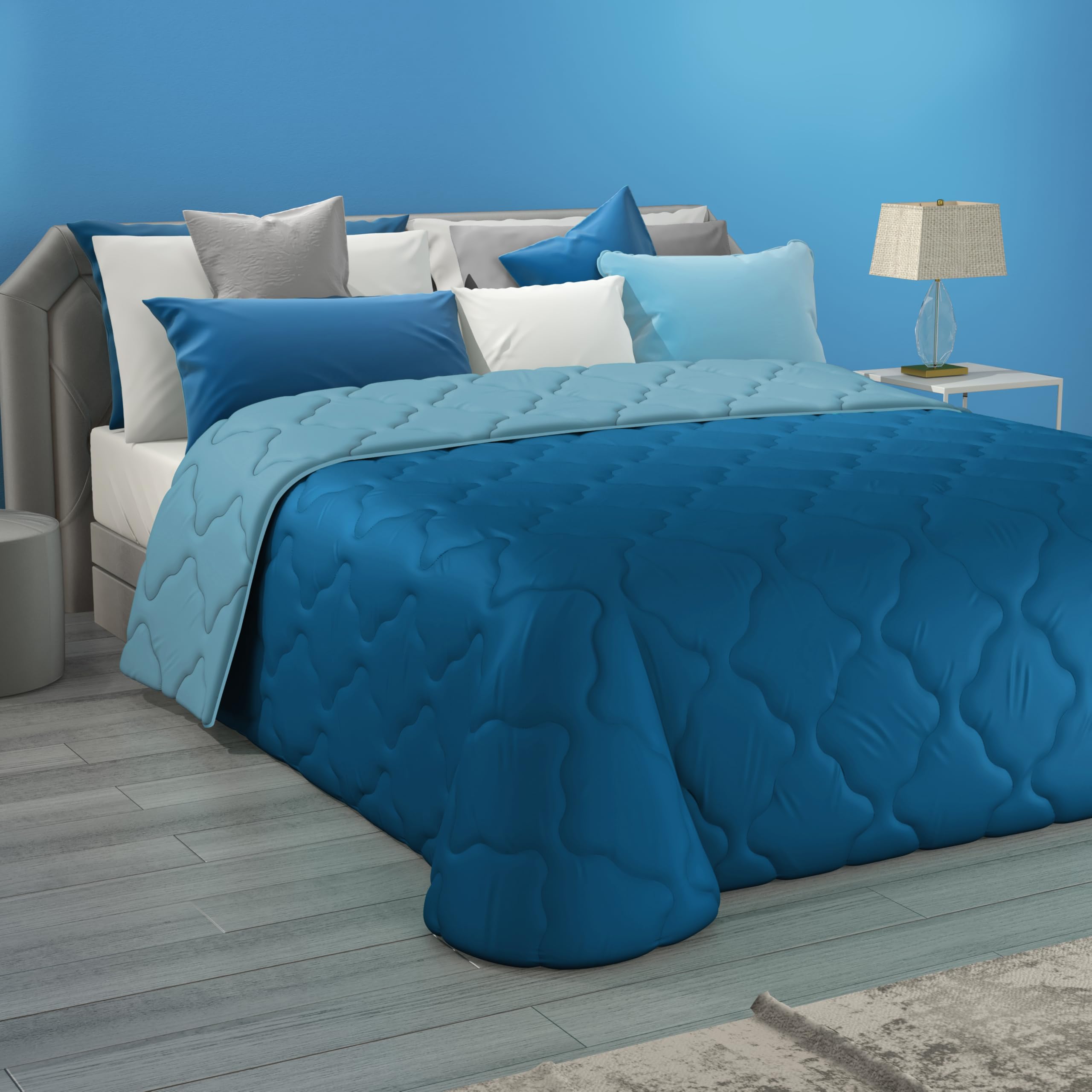 Copriletto Trapuntato Matrimoniale Mezza Stagione [IMBOTTITURA 150 GR/MQ, 260 x 270 cm] Trapuntina Matrimoniale Primaverile - Coperta Matrimoniale 100% MADE IN ITALY - Medal, Blu