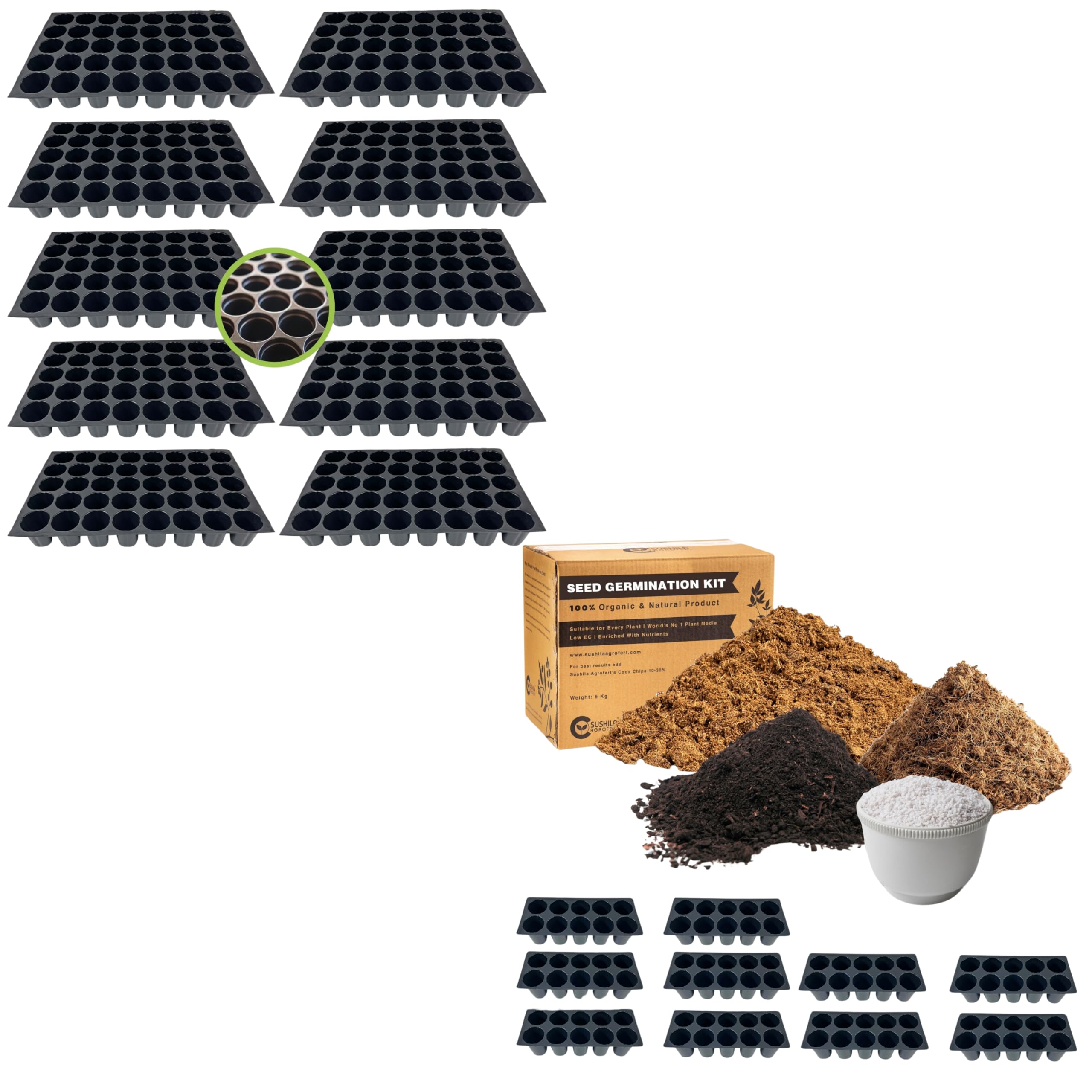 SUSHILA AGROFERT 40 Cavity Big Size Seed Germination Tray, Set of 10 Seed Germination Kit - 5kg with Peat Moss, Cocopeat, Perlite, Vermicompost-image-30