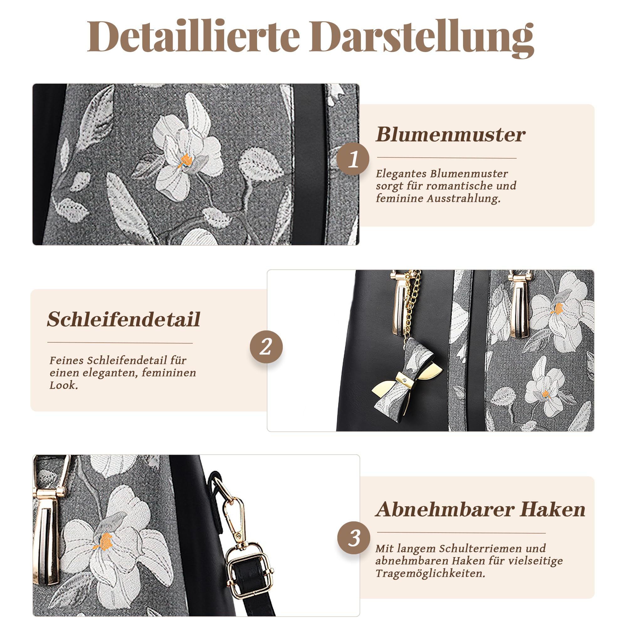 Handtasche Damen Mittelgroß, Elegante Henkeltasche mit Schleife