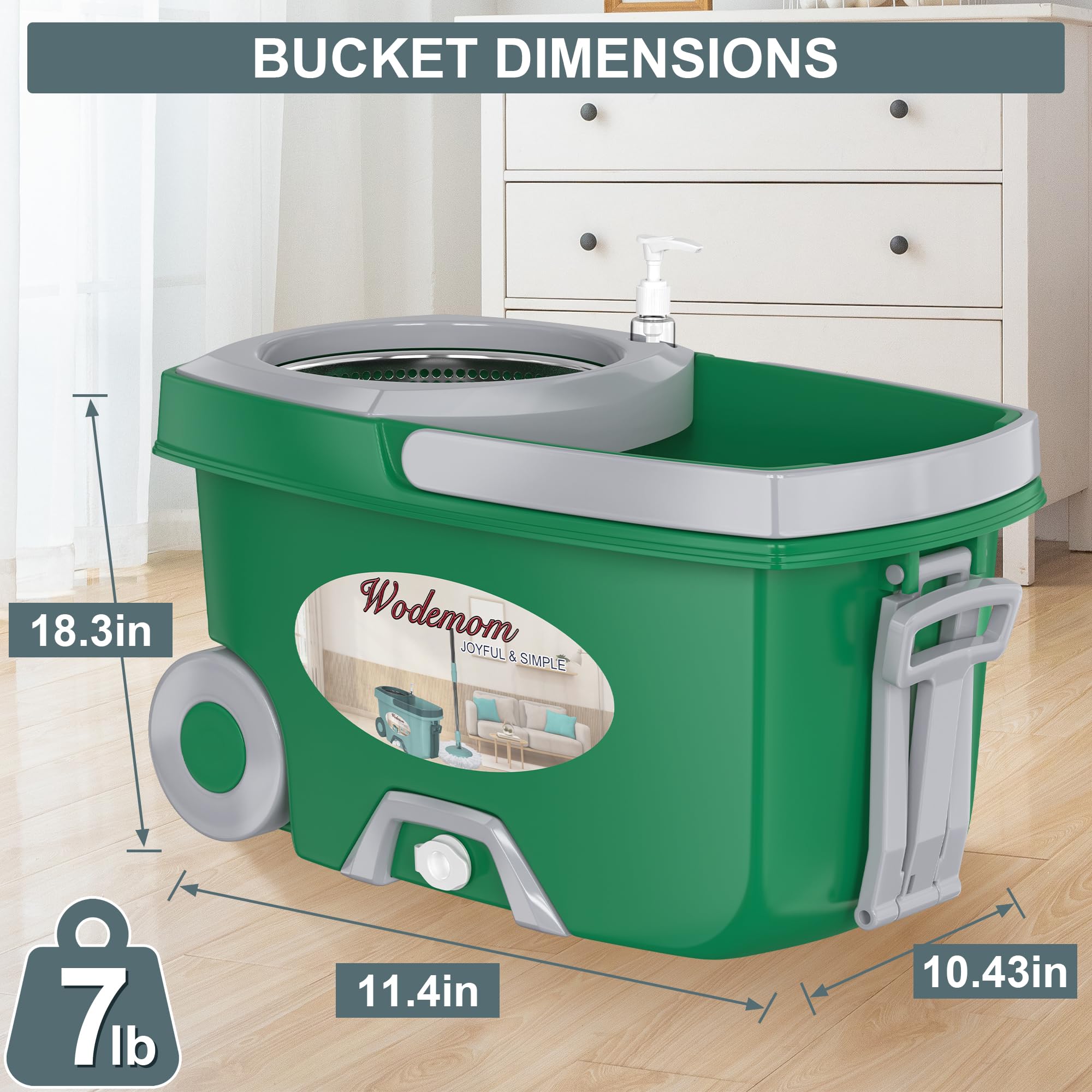 Mopa giratoria de doble compartimento y cubo, fregona y cubo con juego de escurridor, fregona giratoria de 360° para limpieza de suelos con 6 cabezales de repuesto de microfibra, mango extendido de 61
