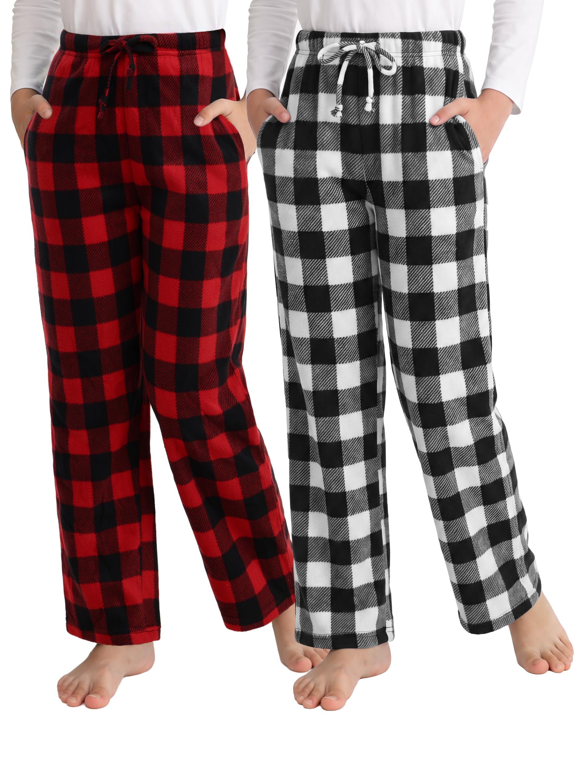 Motarto Boys Pants Kids Soft Micro Fleece Plaid Pants Elastic Waistband with Pockets Drawstring