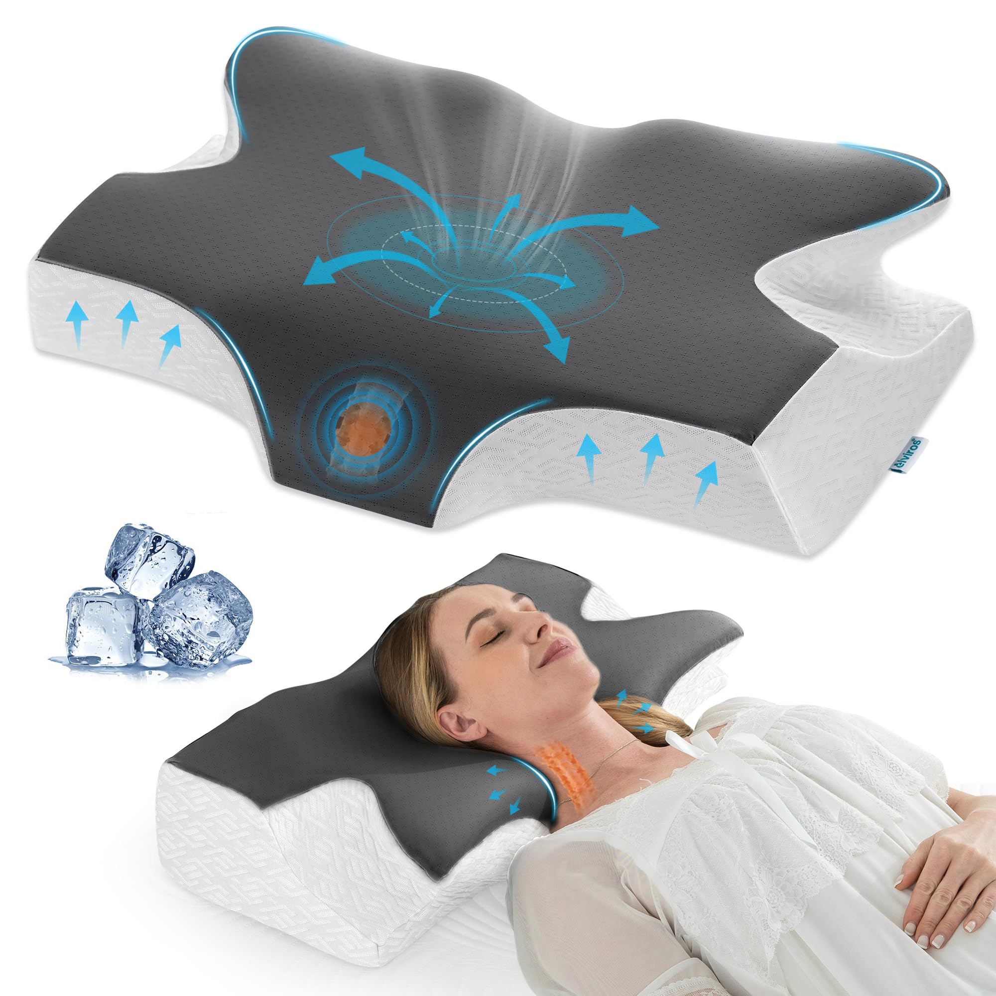 Elviros Cervical Neck Memory Foam Pillow in Dark Gray