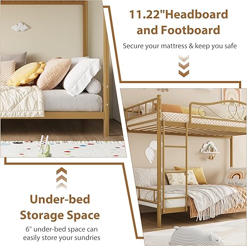 Miniatura 42 de GAOMON Marco de cama de hierro moderno y elegante con cabecera y estribo, estructura de soporte firme, marco de cama de plataforma de metal, no