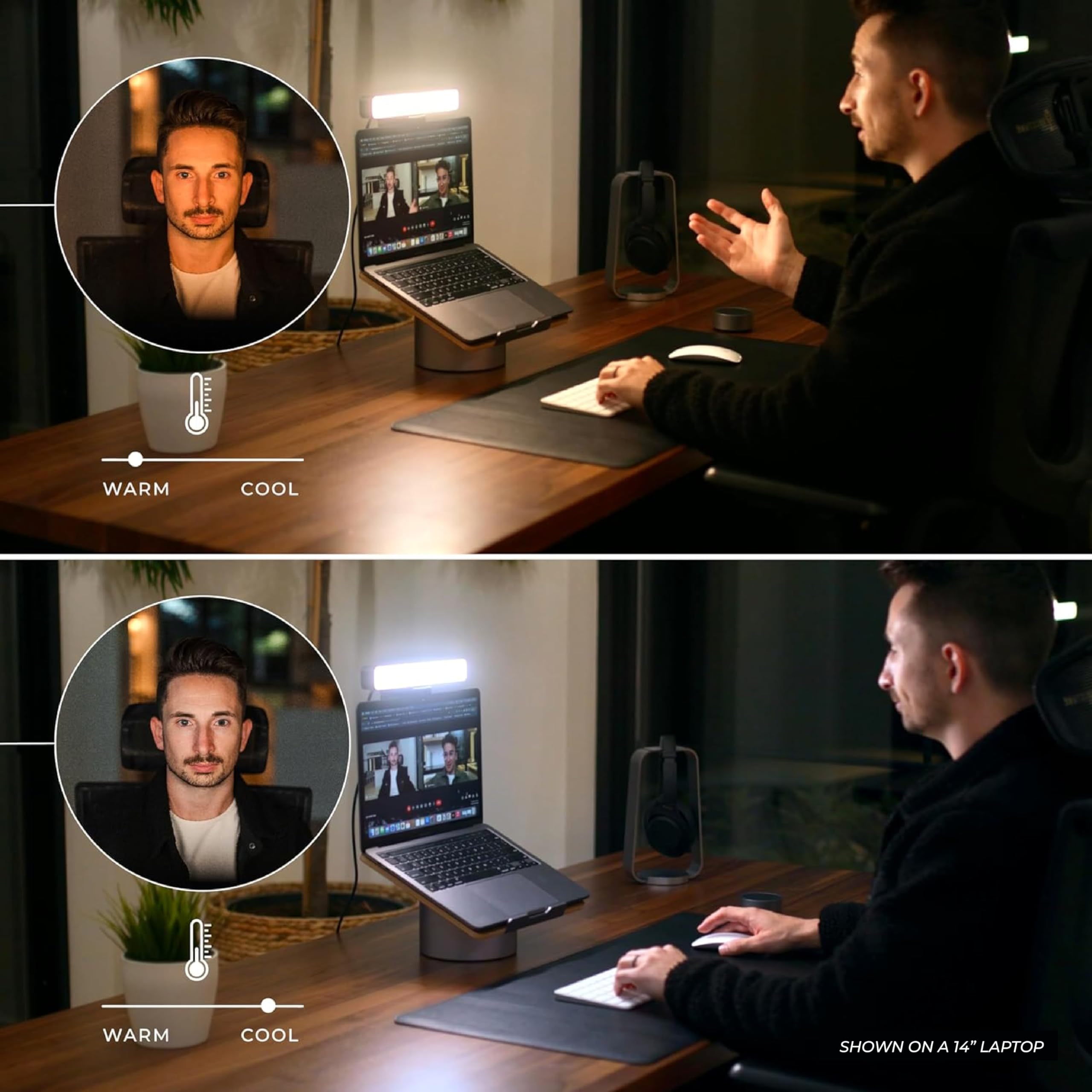 HumanCentric Premium Videokonferenzbeleuchtung für Videoanrufe, HighBeam Pro Light für Zoom Meetings und Streaming, Upgrade Monitor Ringlicht mit LED Webcam Licht, Dual Video Konferenzlicht