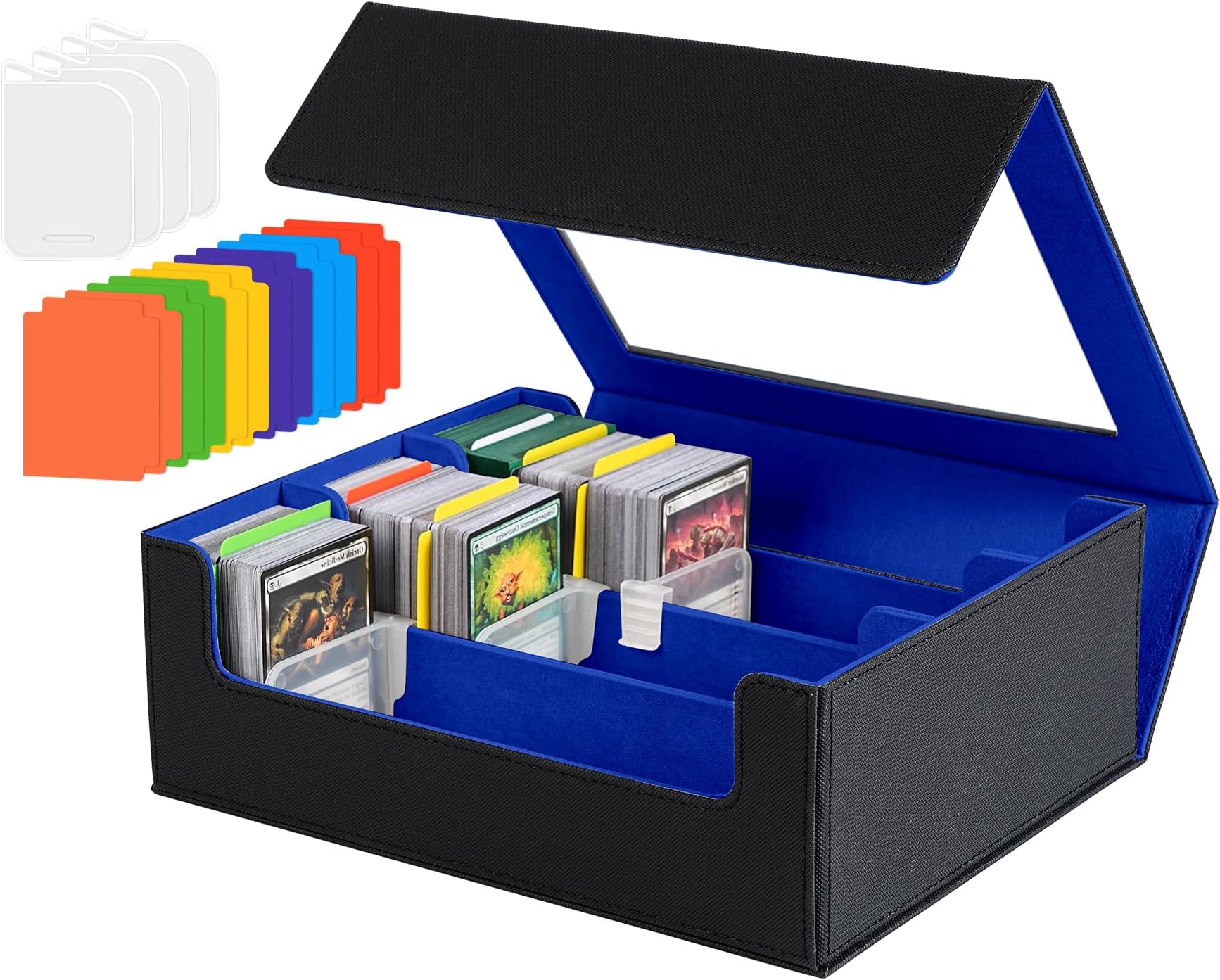 Card Deck Case for Trading Card See Through Storage Box Black and Blue