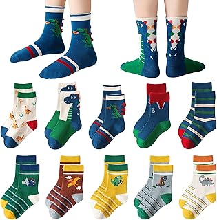 10 pares Calcetines Niños Niñas Algodón Divertidos Calcetine de Rayas Estampado Animal, Transpirable Cómodo Deportivos Calcetines Invierno Térmicos Calcetines, 2-12 años, 21-37