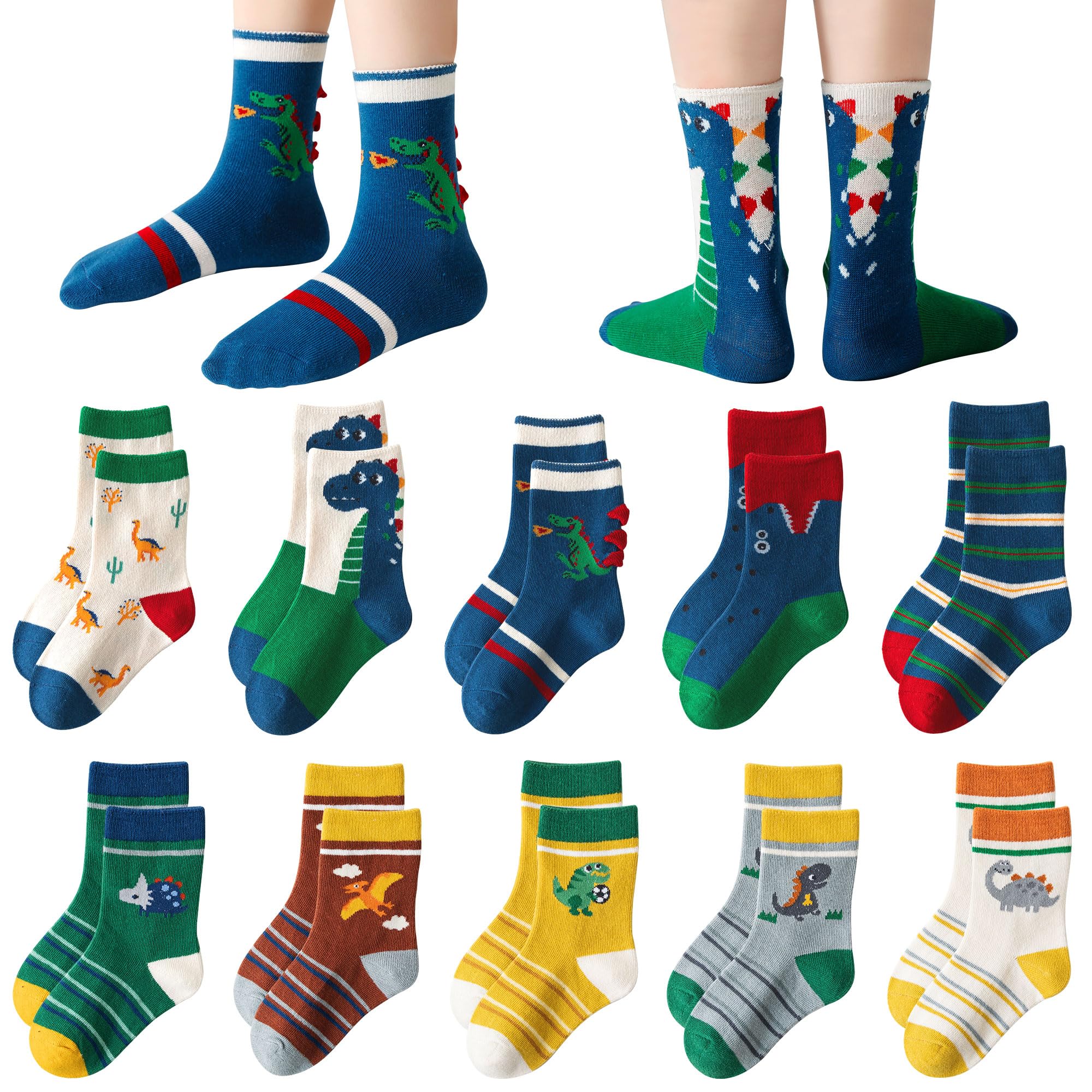 10 Paia Calzini Bambini Cotone, Unisex Simpatico Cartone Colorati Stampa Animale Traspirante Confortevole Calze per la Primavera Autunno Inverno Bambino Bambina 2-12 Anni, 21-37
