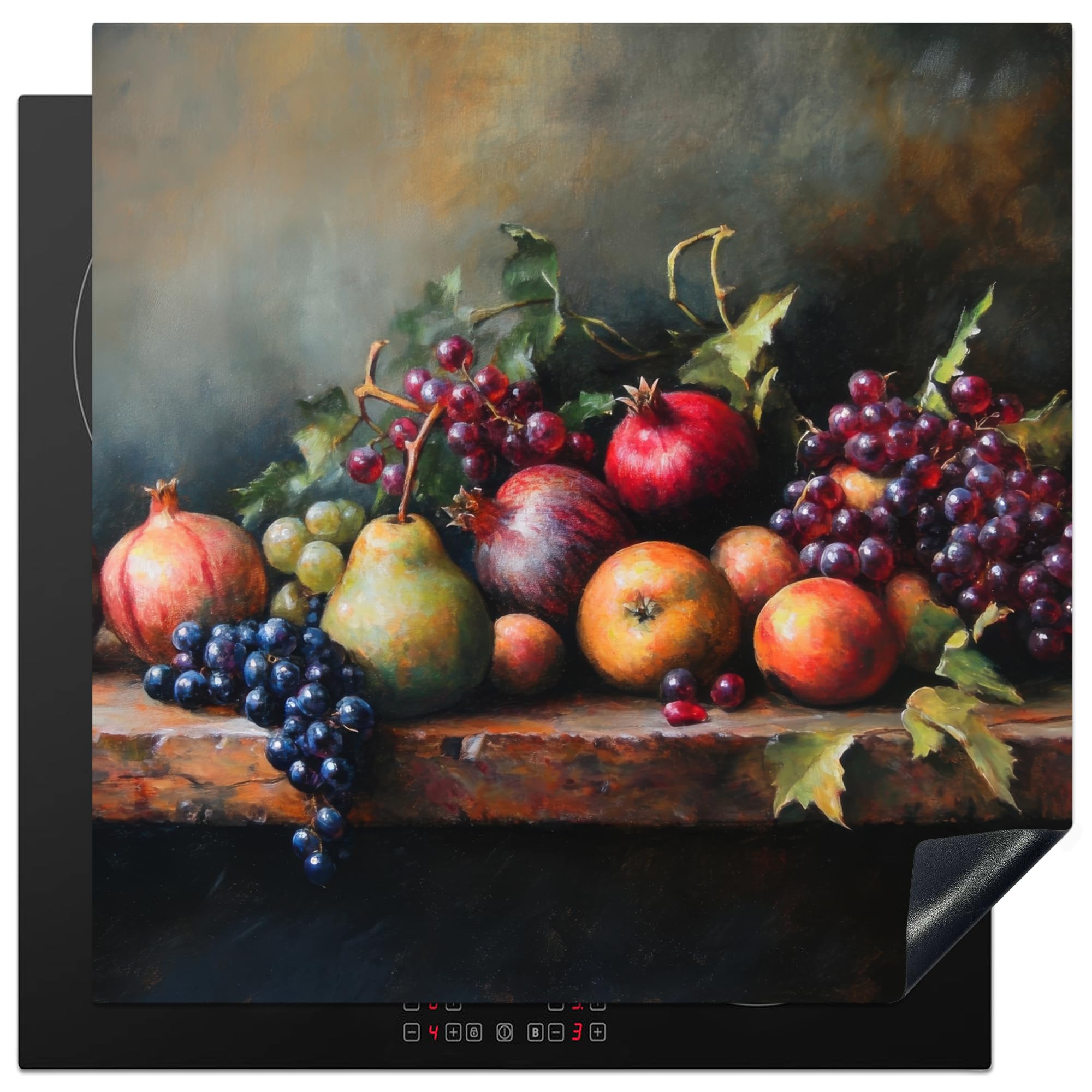 KitchenYeah© Induction Hob Cover Protector Mat 30.7"x30.7" / 78x78 cm Kitchen Universal Ceramic Covers for Electric Cookers Vinyl Rustic - Still Life - Fruit