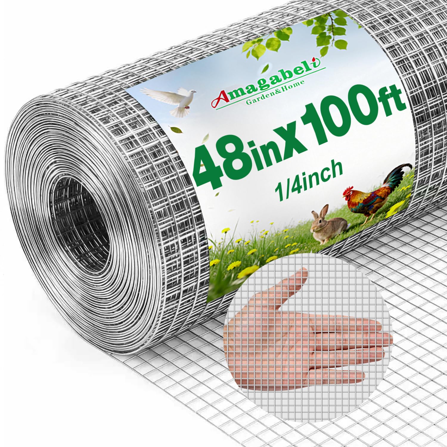 Photo 1 of Amagabeli Galvanized Hardware Cloth 1/4 inch 48 x 100ft 23 Gauge Chicken Wire Fence Weld Wire Mesh Roll Garden Fencing Plant Supports Poultry Netting Snake Fence Gopher Wire Rabbit cage Tree Guard