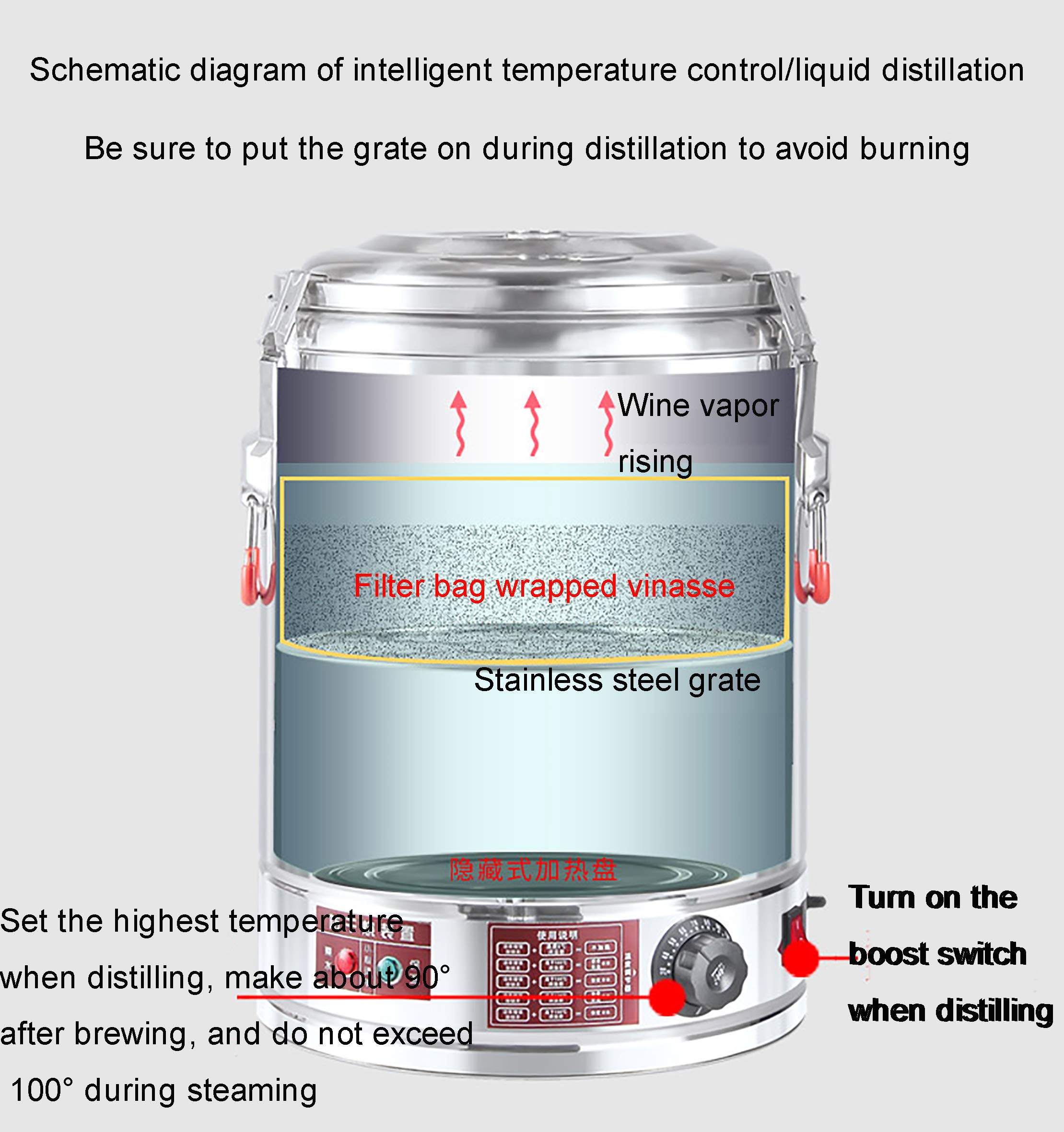 Nuevo destilador automático de alcohol todavía con calefacción y ajuste de temperatura Fermentación de temperatura Kit (50 L)