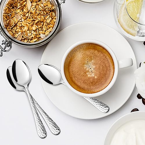 Miniatura 3 de E-far 12 cucharas de café pequeñas, mini cucharas de café expreso de acero inoxidable de 6 pulgadas para caféazúcarté, diseño martillado y libre de