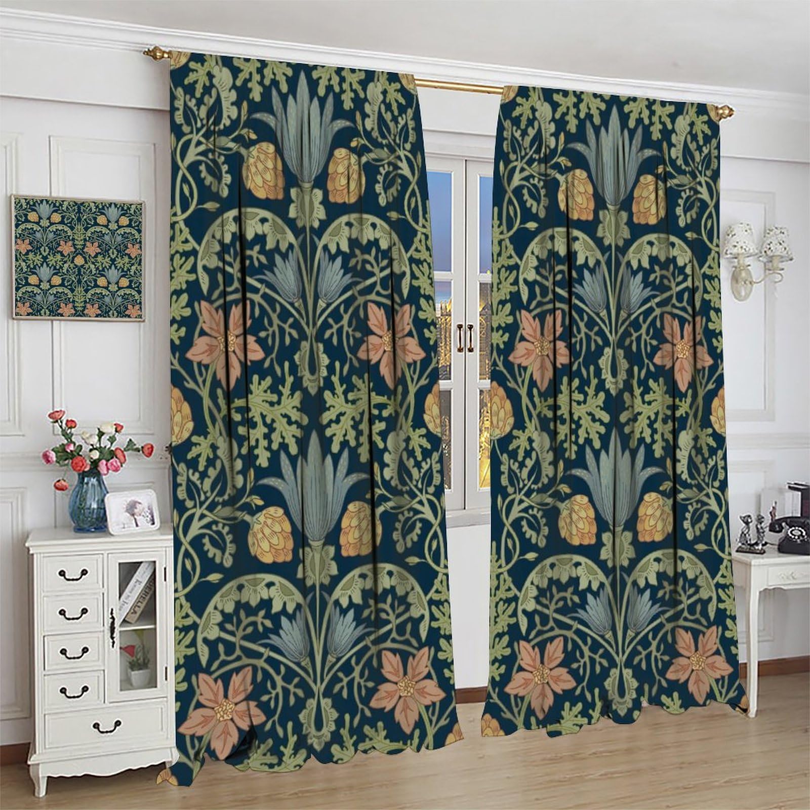 Amazon｜GoDazzling William Morris 花柄遮光カーテン ヴィンテージ