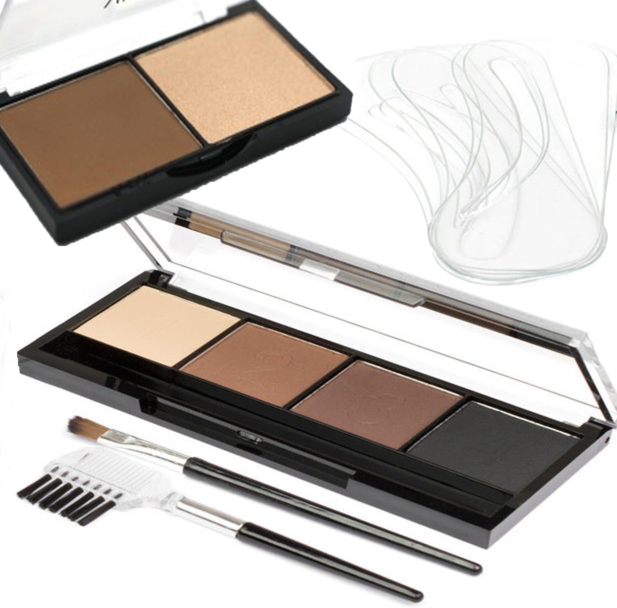 Eyebrow Powder Kit - 4 Shades plus Contour Contouring Powder Palette plus 6 Eyebrow Shaping Stencils