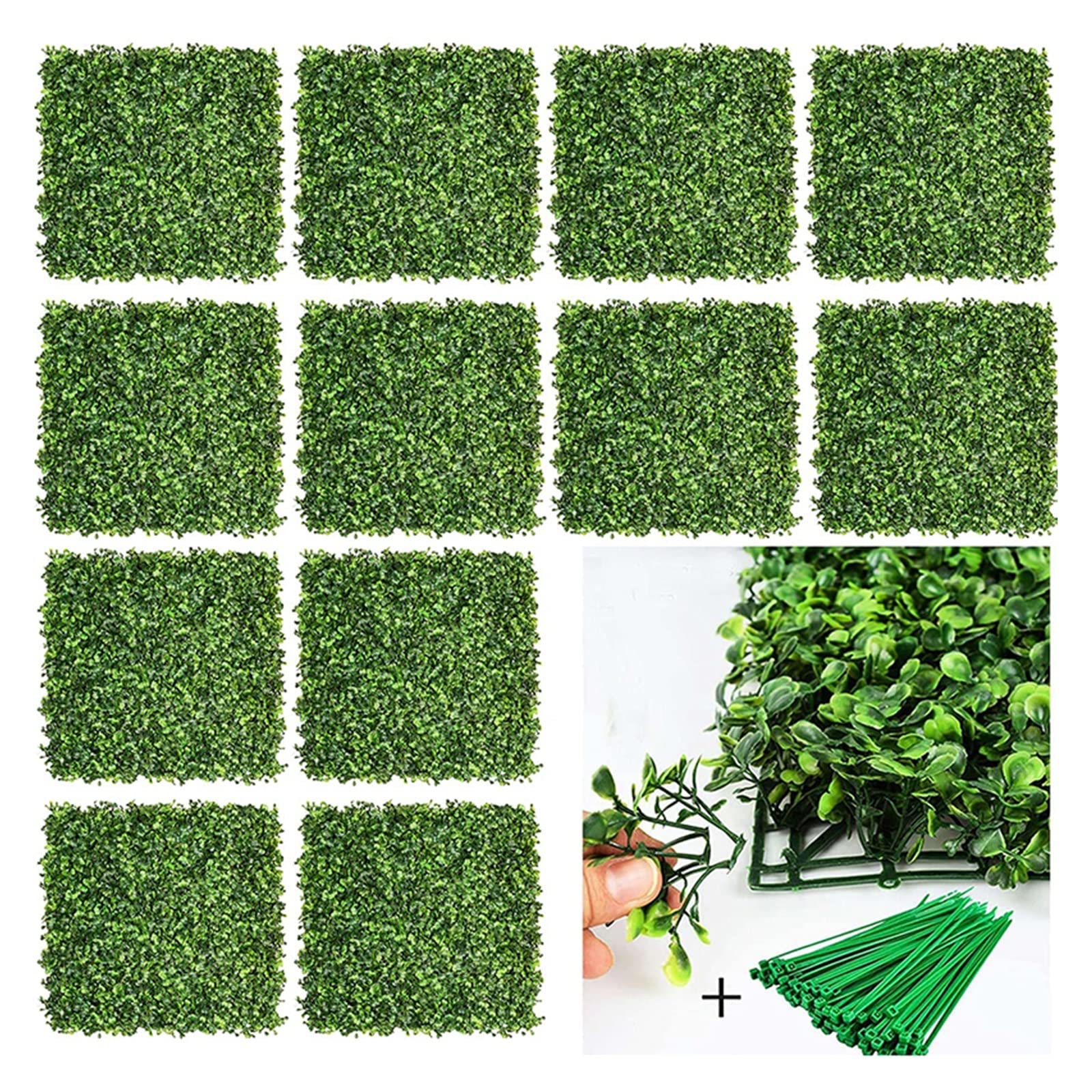 Panele ścienne z sztucznymi kwiatami, 12 Szt. Sztuczne Kwiaty Bukszpan Trawa 25x25cm Panele Tła Topiary Żywopłot