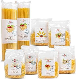 isiBisi Gluten Free Pasta Sampler, 8-Pack - Penne, Spaghetti, Rigatoni, Elbow, Baby Mafalda, Spirali Noodles - Non GMO Vegan, Made in Italy