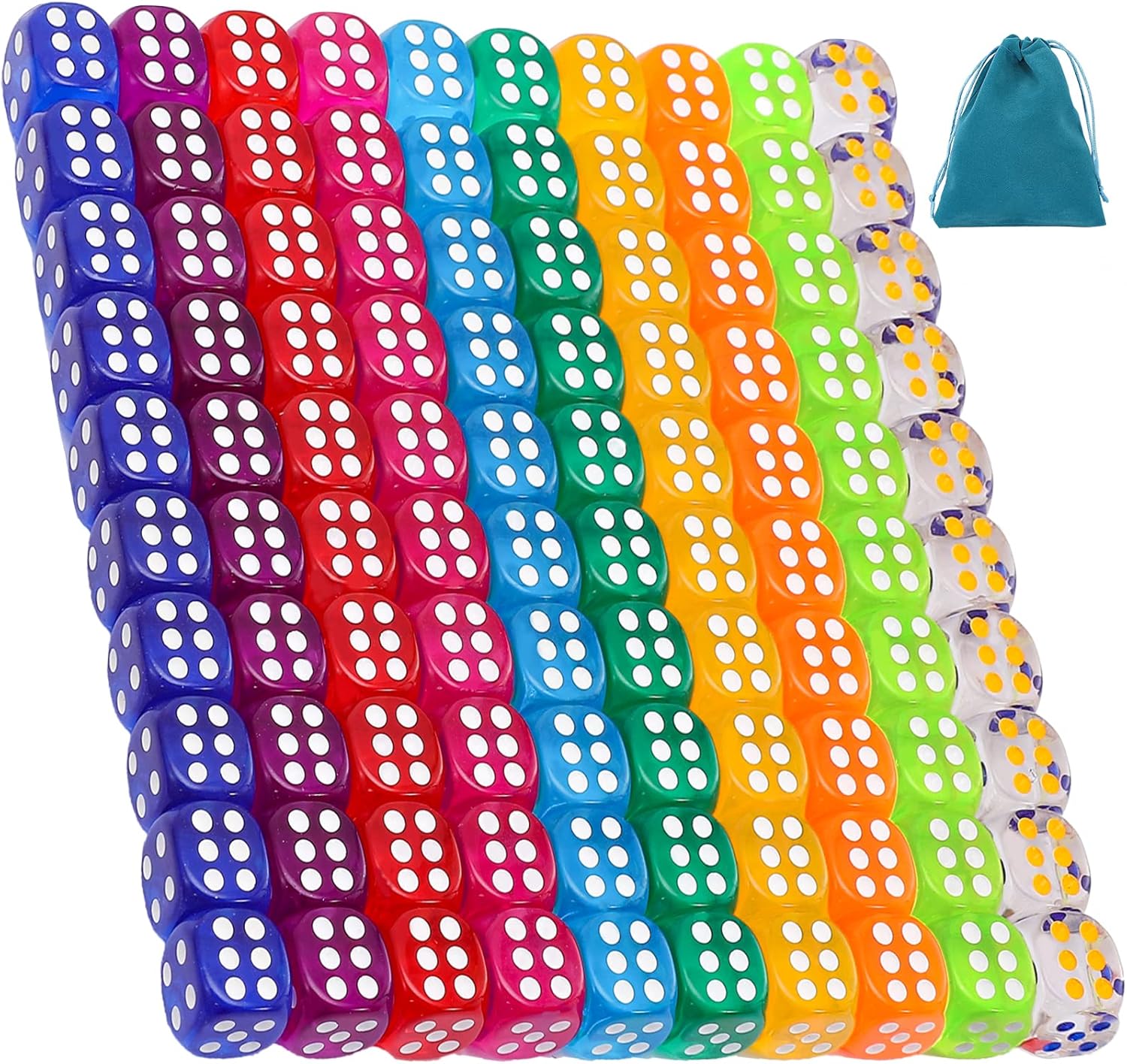100Pieces Dice Set,6 Sided Dice,12MM Colored Dice Bulk