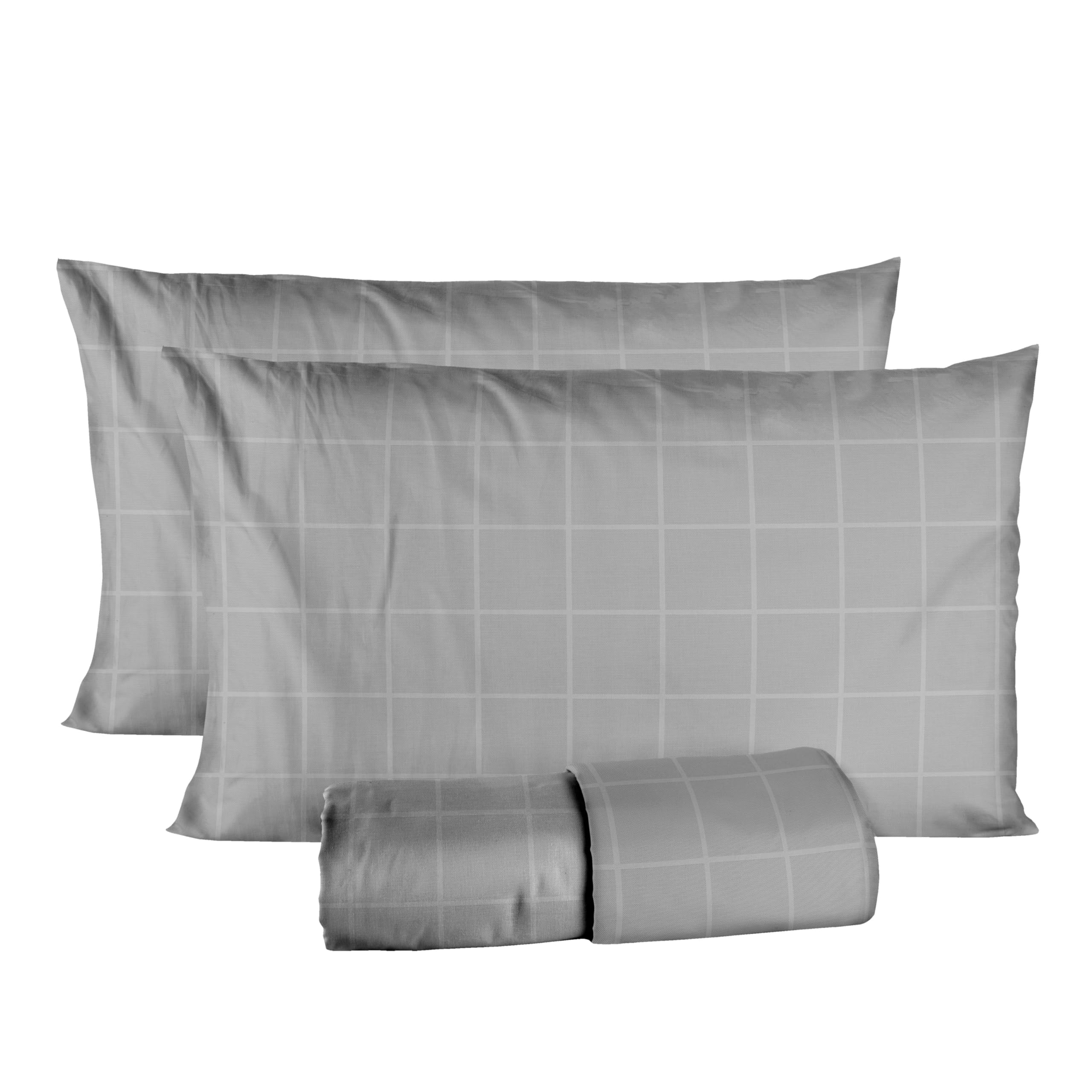 Ruggeri Juego de sábanas – Fabricado en Italia – 100% satén de Puro algodón – Colección de Raso (Cuadros Grises)