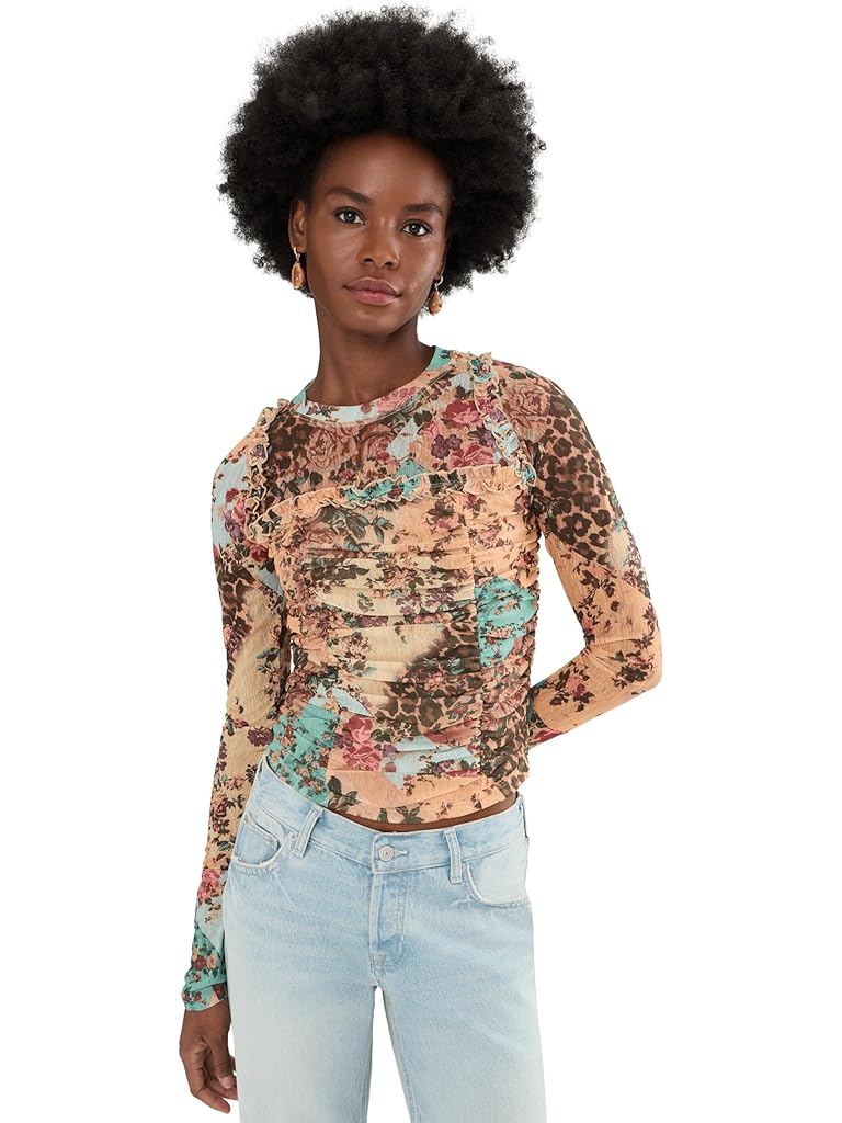 Taupe Free People Ariana Long Sleeve Ruched Top