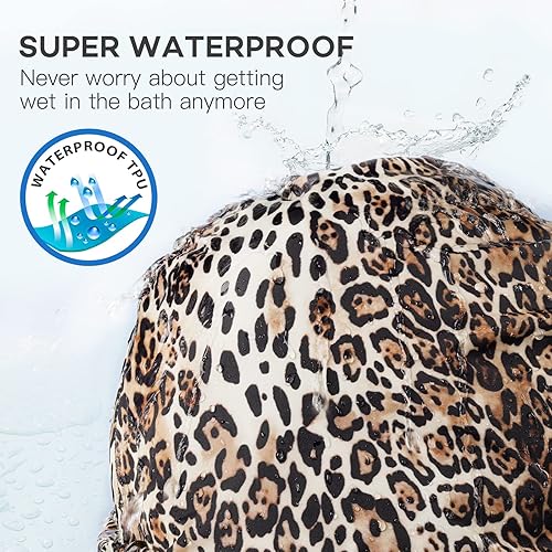 Miniatura 16 de INNELO Gorro de ducha de lujo para mujer, reutilizable, impermeable, doble capa con correa elástica ajustable, gorro de baño grande con forro