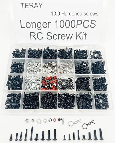 TEIRAY Kit de tornillos RC de 1000 piezas, juego surtido de tornillos universales, fijadores de hardware 18 110 112 116 escala RC coches, camiones