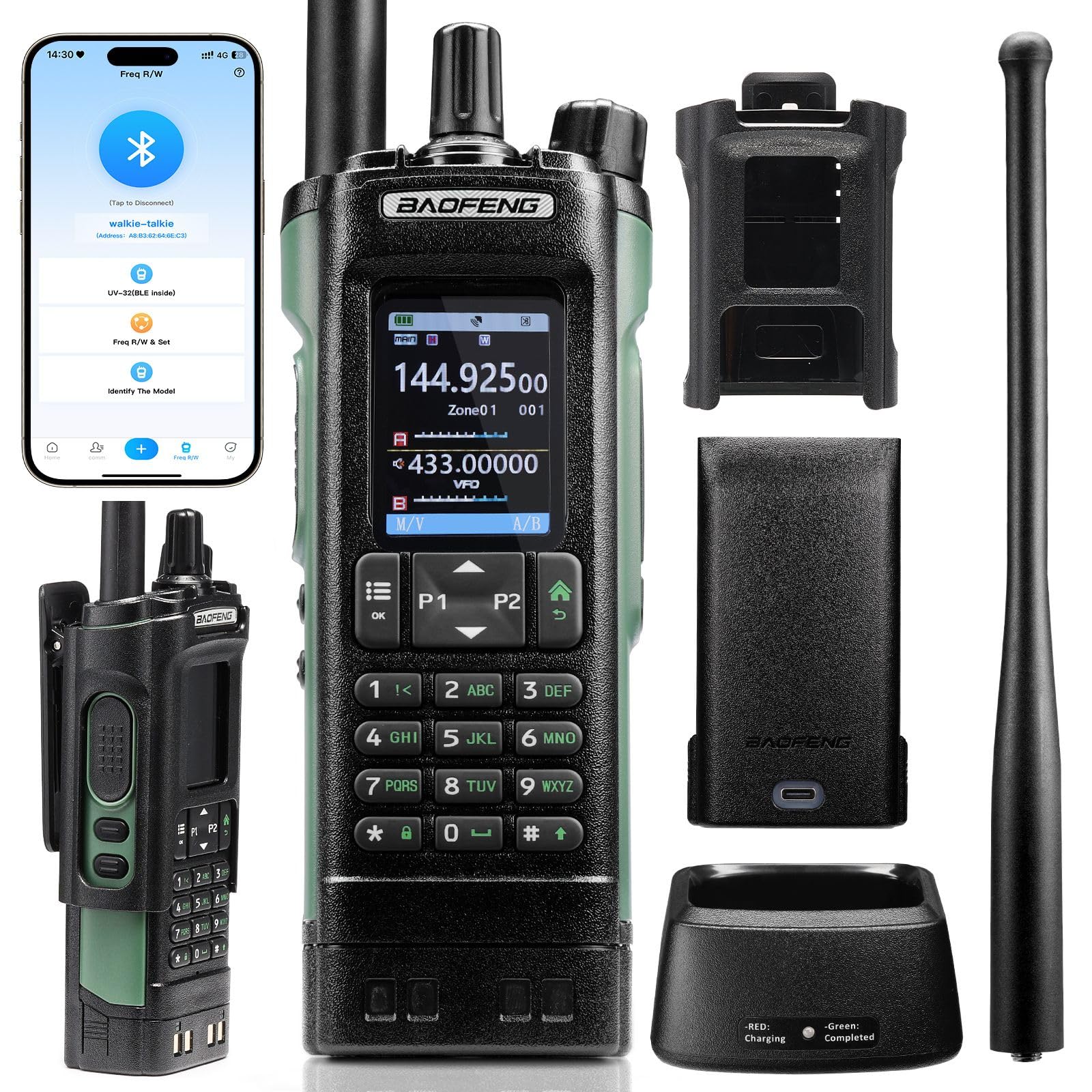 BAOFENG UV-32 10W Radio Amateur Bibande avec GPS, Chirp et Application sans Fil programmable, Récepteur AM/FM, 1000 canaux, 10 Zones, Talkie-walkie Longue portée