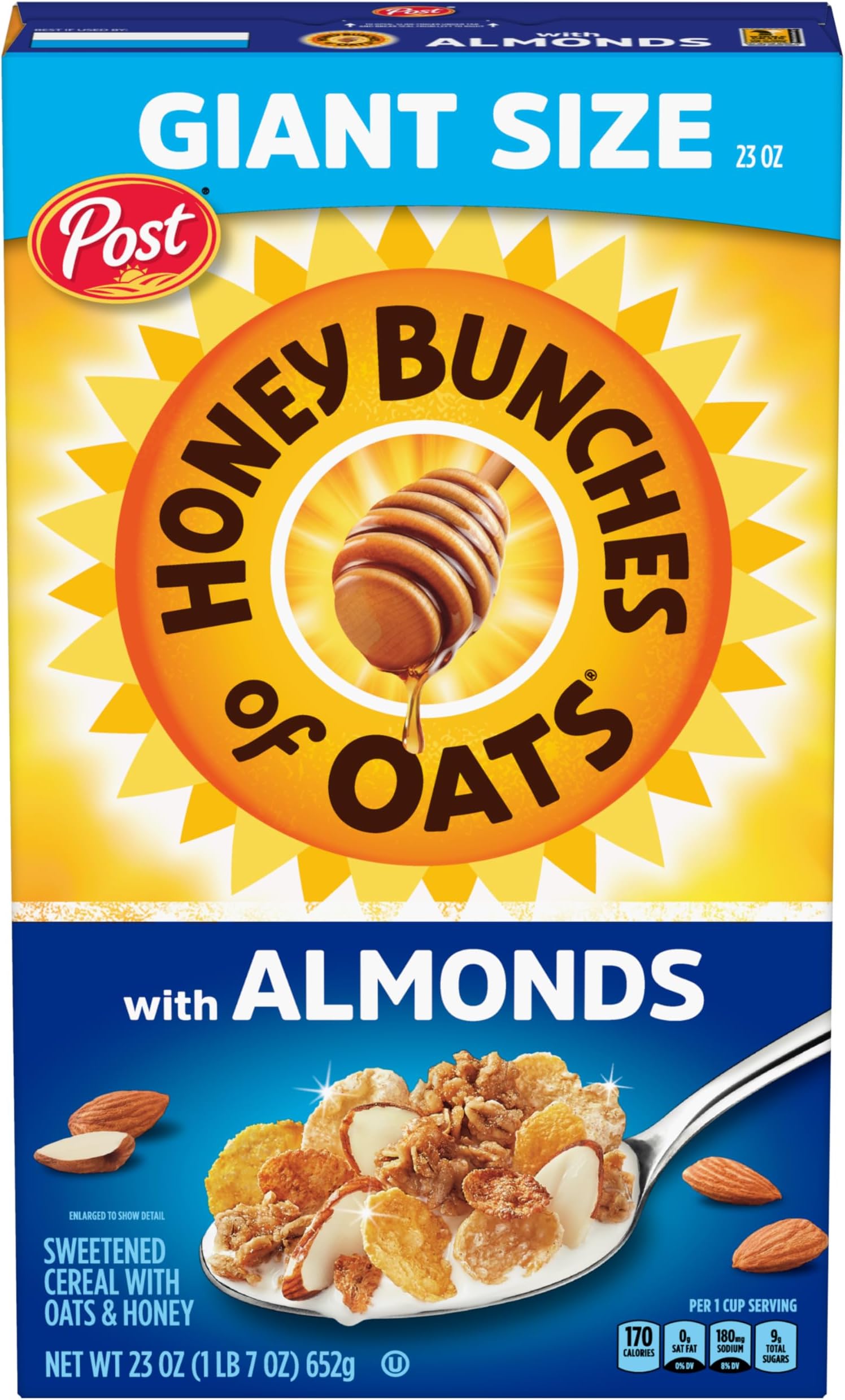 with Almonds Breakfast Cereal, Almond Cereal with Oats and Granola Clusters, Giant Size 23 oz Box