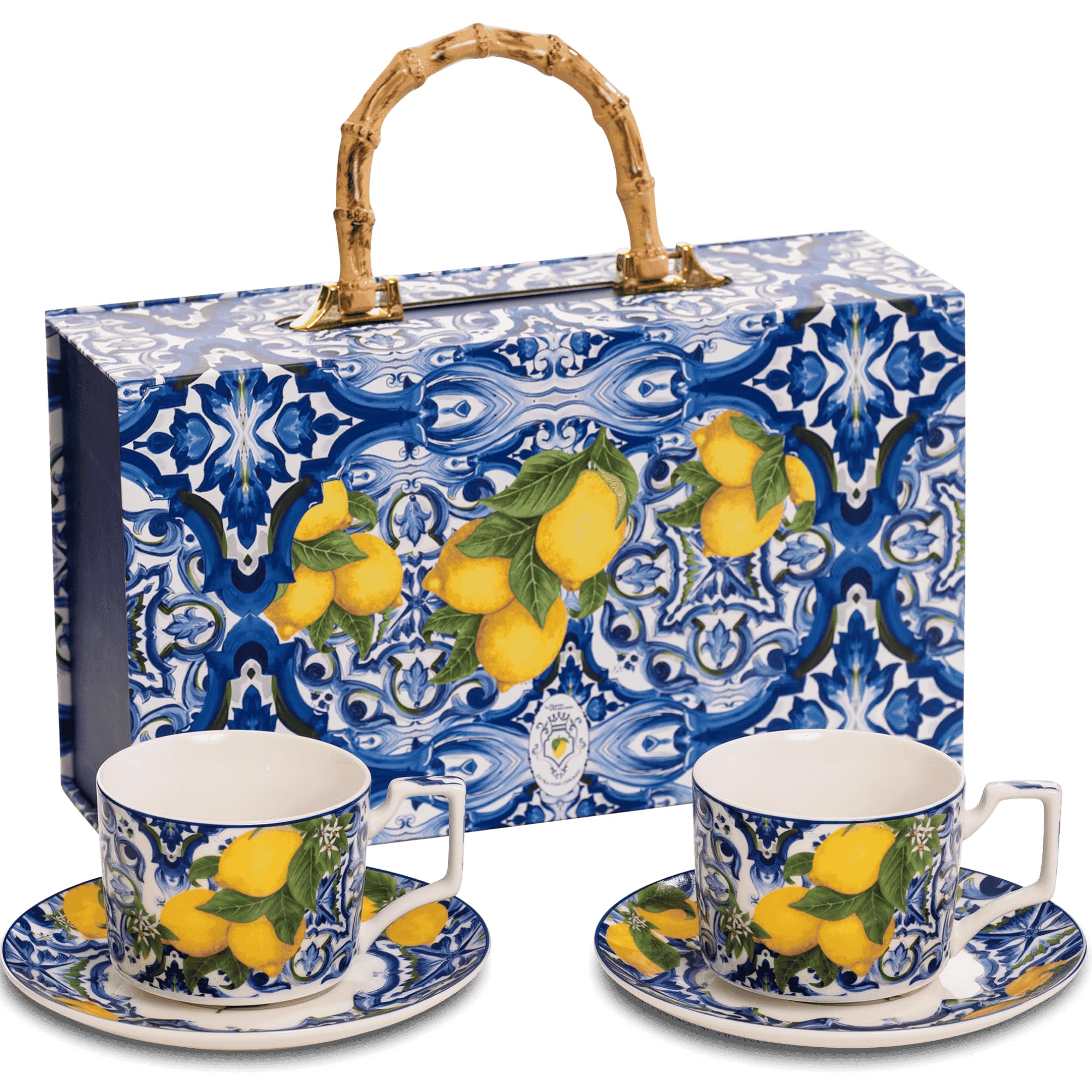 DIVINA Italian Design SF181 Cappuccino-Tassen mit Untertassen, blaue Keramik, 220 ml, 2 Stück