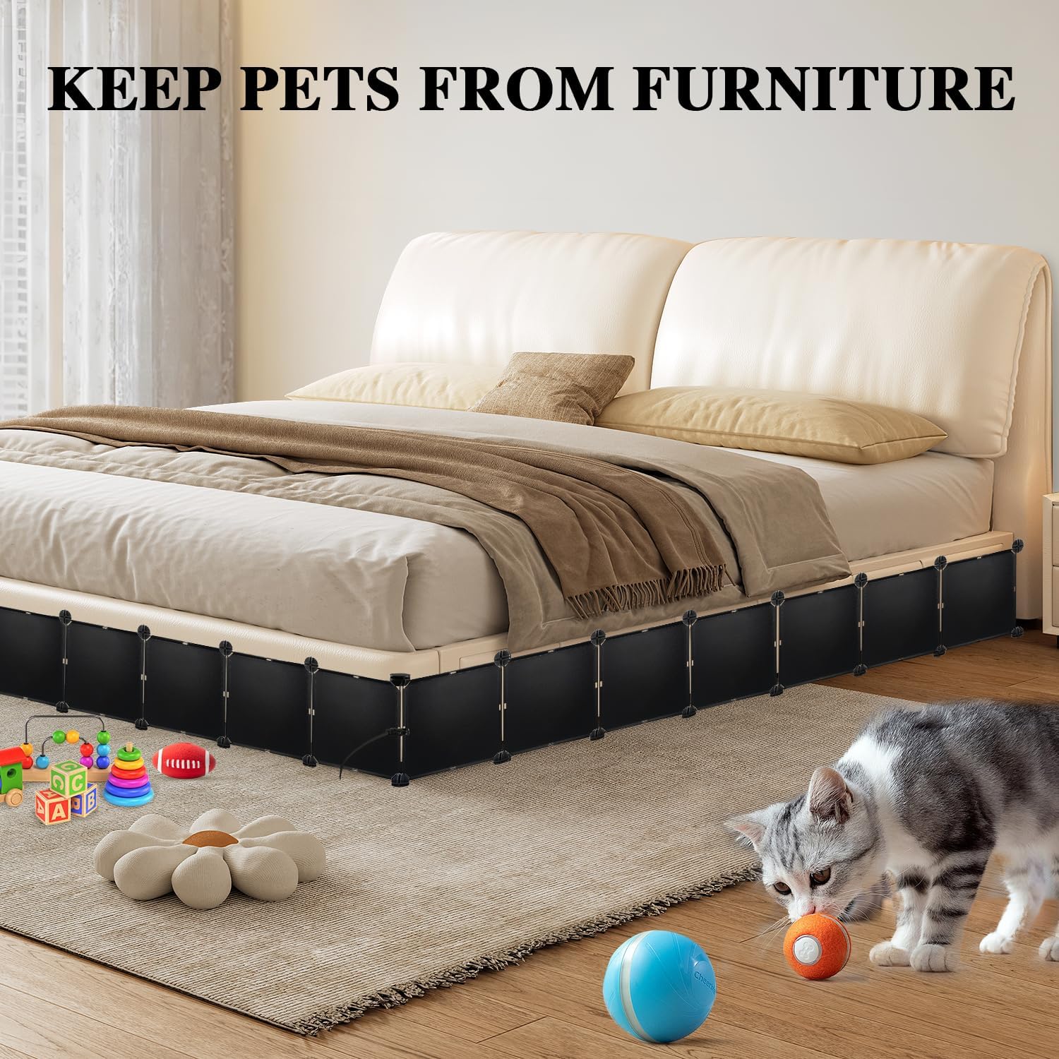 6.7" H x 248" L in Total Under Couch Blocker, Adjustable Length Couch Blockers for Pets, Couch Blockers Keep Cat Dog Off Couch, Fits Loveseat, Sofa, Couch, Black