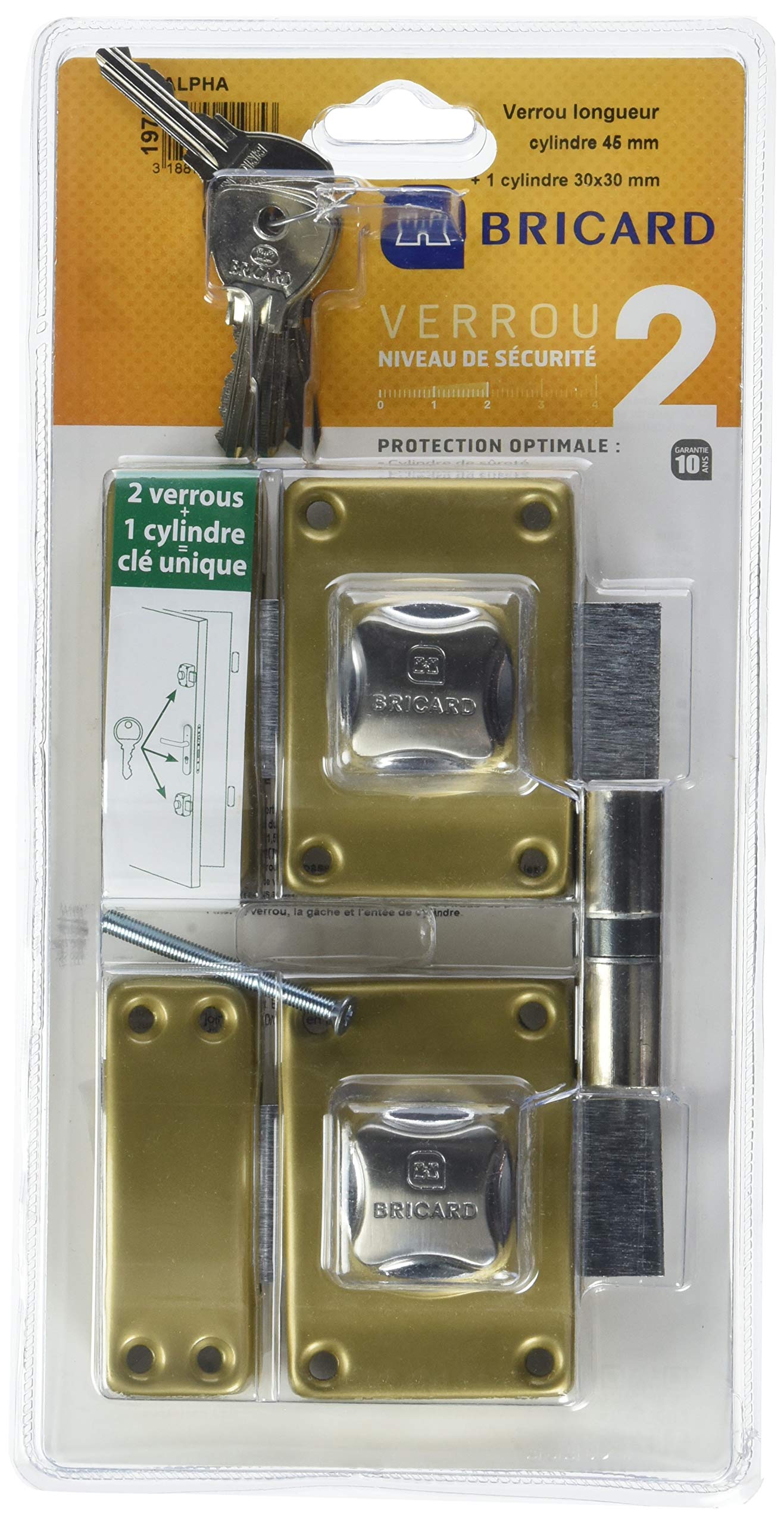 Verrous Bricard s'entrouvrant dorés haute protection avec cylindre pour porte de maison